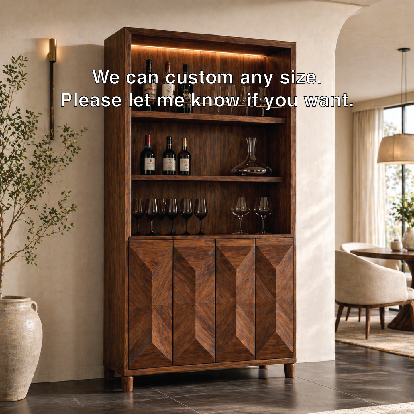 Modern Tall Wine Cabinet Bar Storage Glass Rack Freestanding Display Cabinet