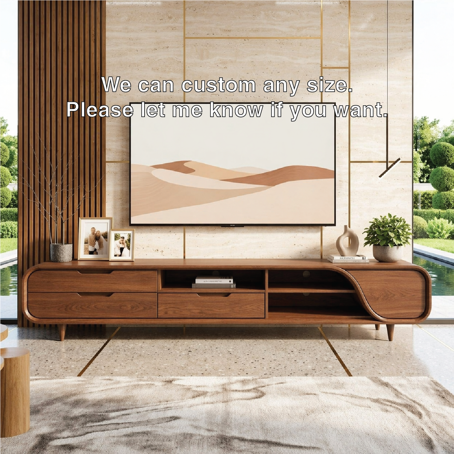 Modern Curved Entertainment Console, Sculptural Media Stand for Sophisticated Homes