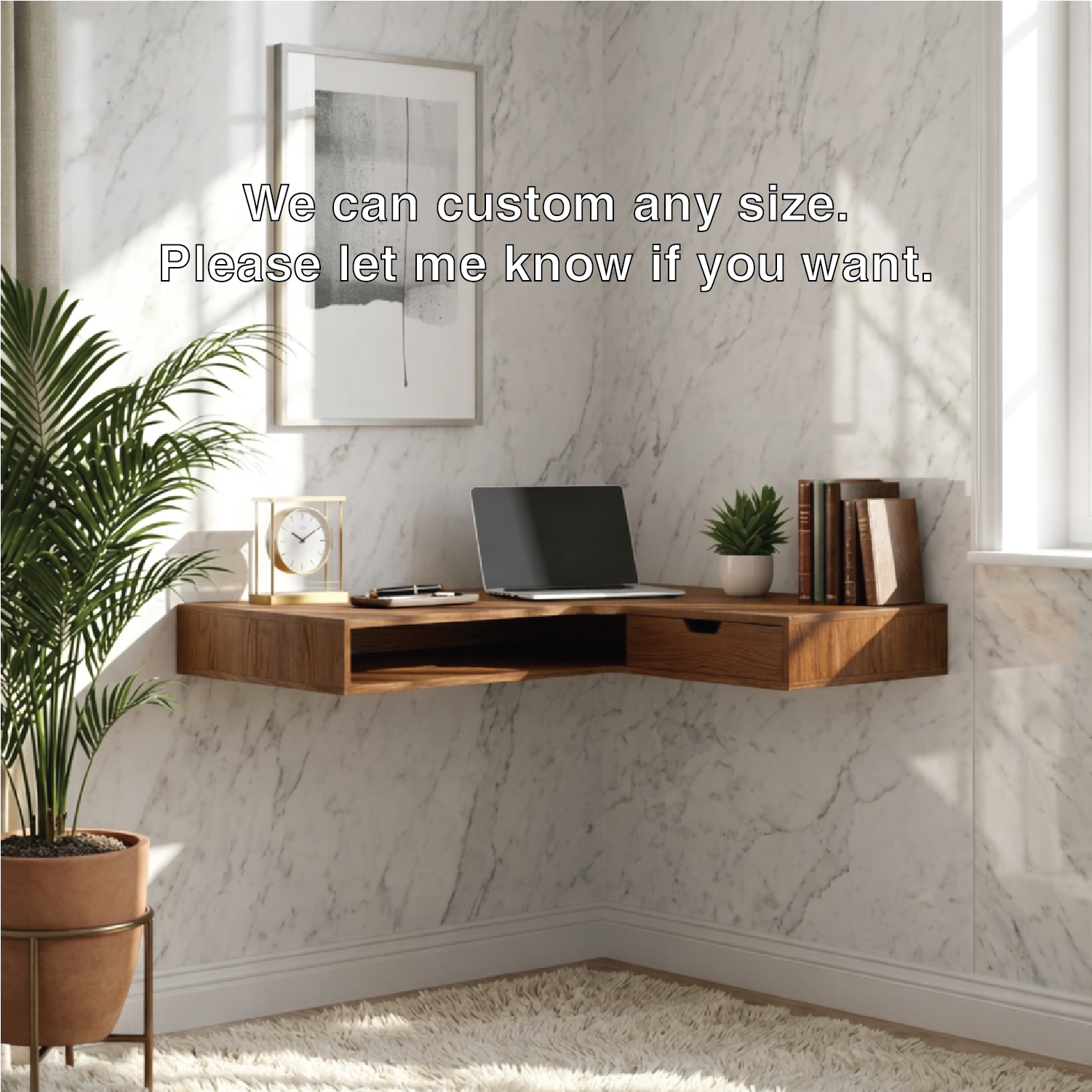 Floating Corner Desk – Slim Walnut Wall Workspace