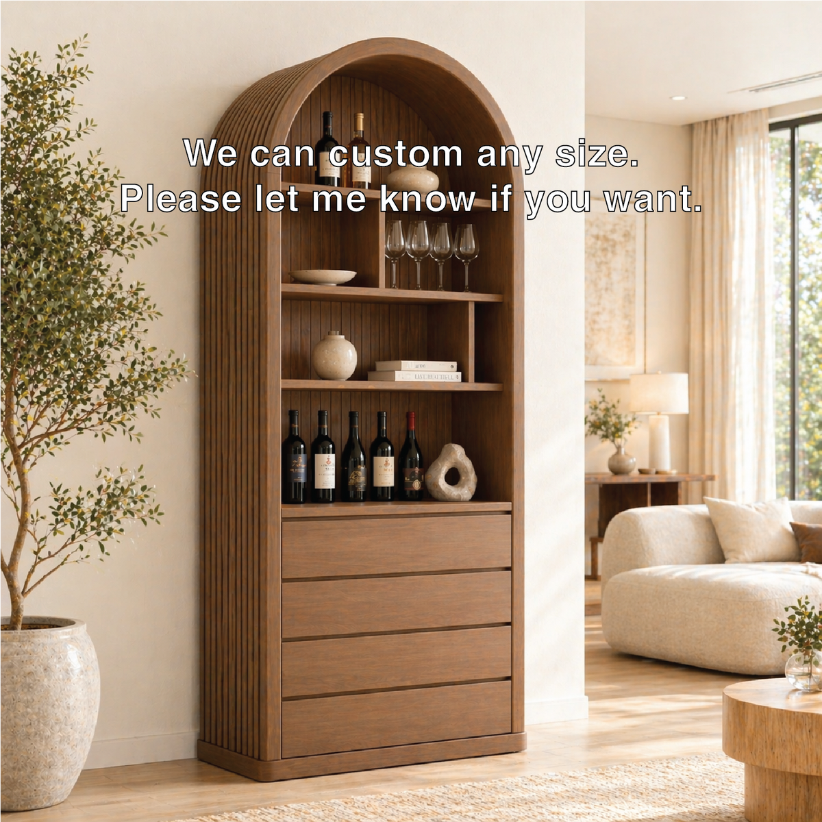 Arched Wine Cabinet Tall Bar Storage Glass Display Shelves Drawer Organizer