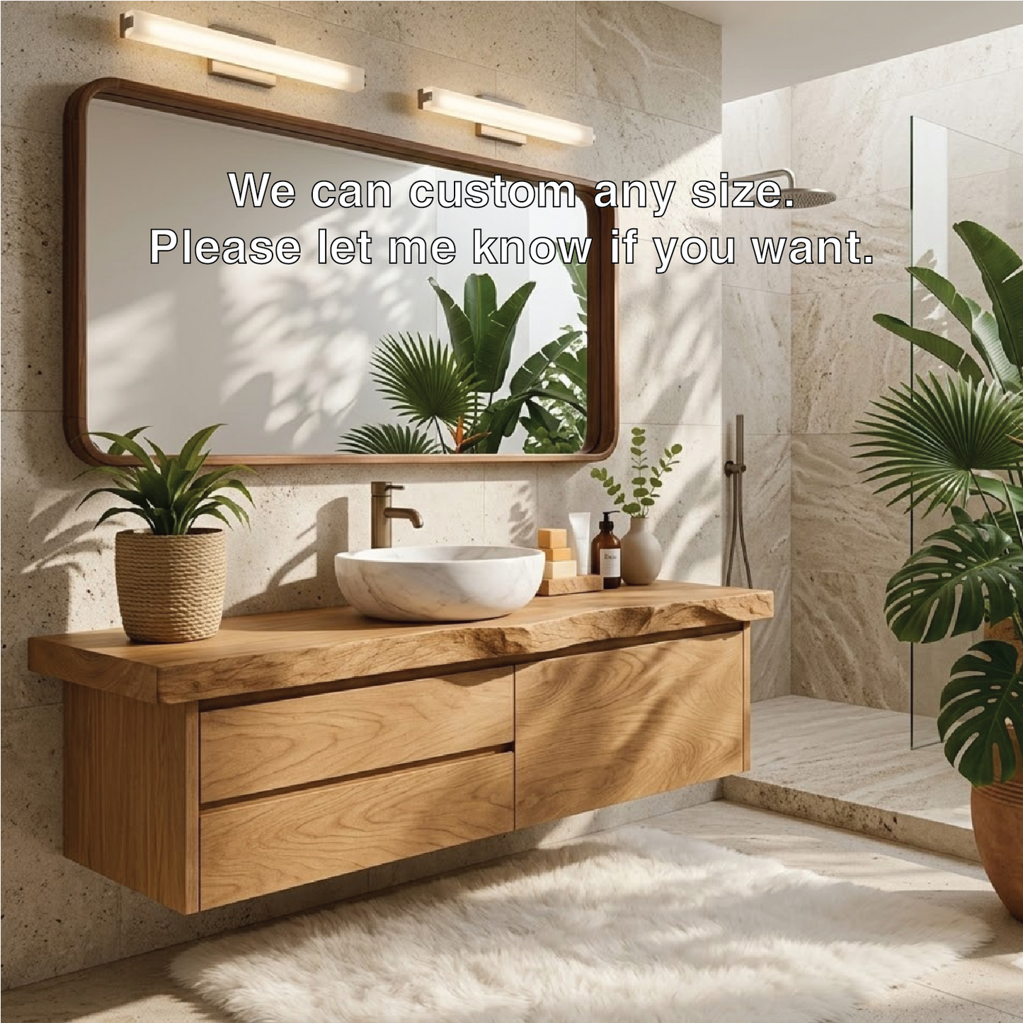 Natural Wood Floating Vanity, Modern Wall-Mounted Bathroom Cabinet with Storage, Minimalist Design Kitchnce