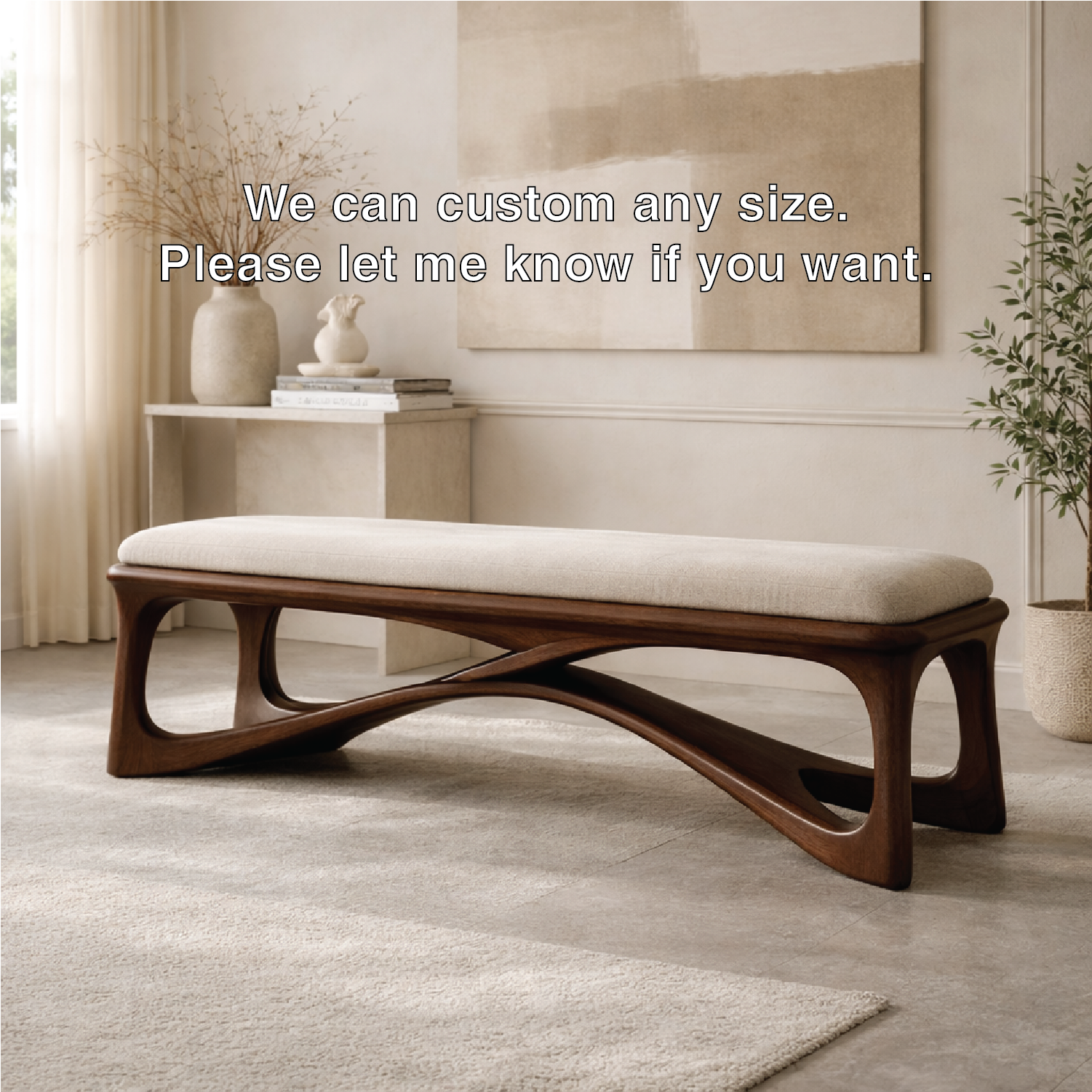 Modern Upholstered Wooden Entryway Bench, Sculptural Hallway Seating for Luxury Homes