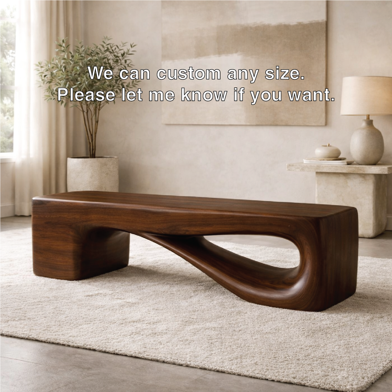 Modern Sculptural Wooden Entryway Bench, Curved Hallway Seating for Luxury Homes
