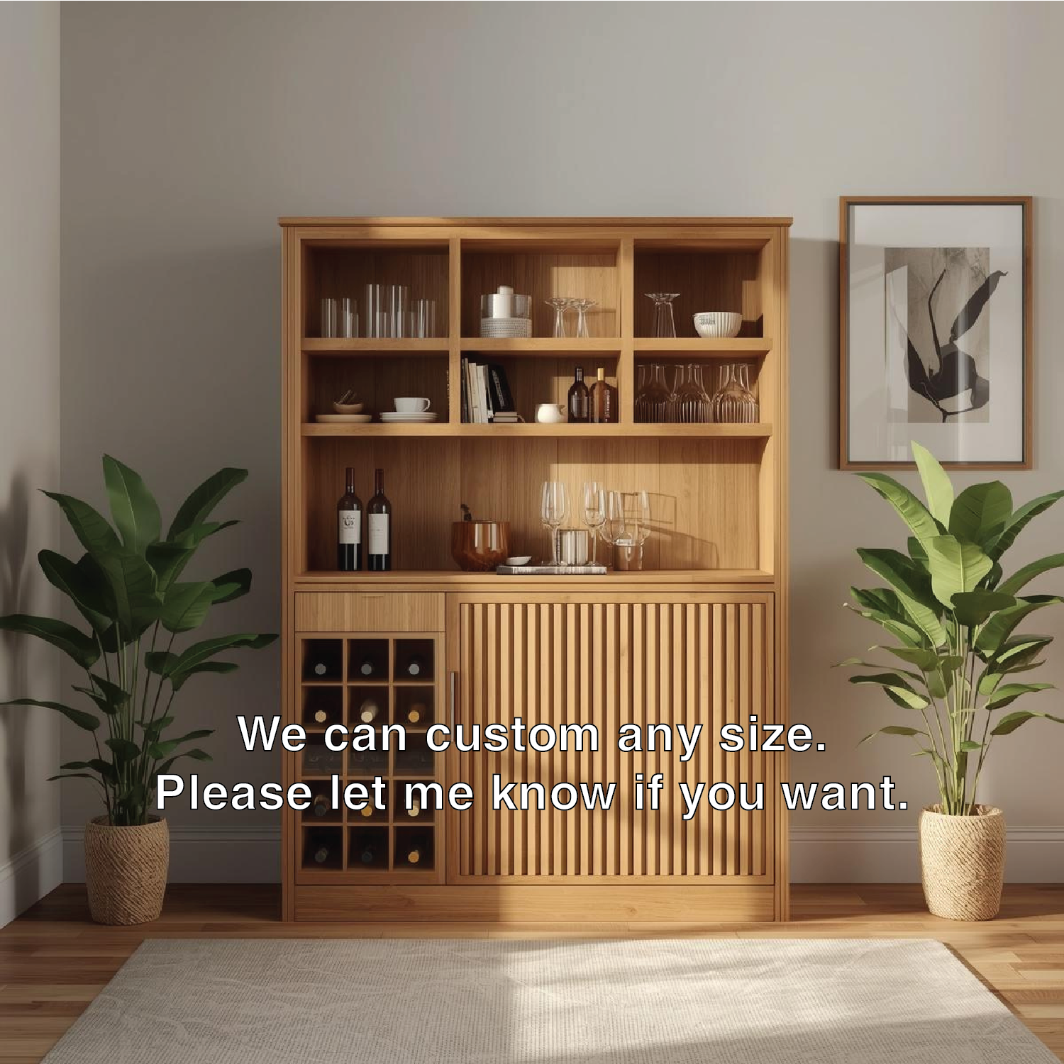 Handcrafted Solid Wood Wine Cabinet with Shelves and Bottle Storage Modern Home Bar