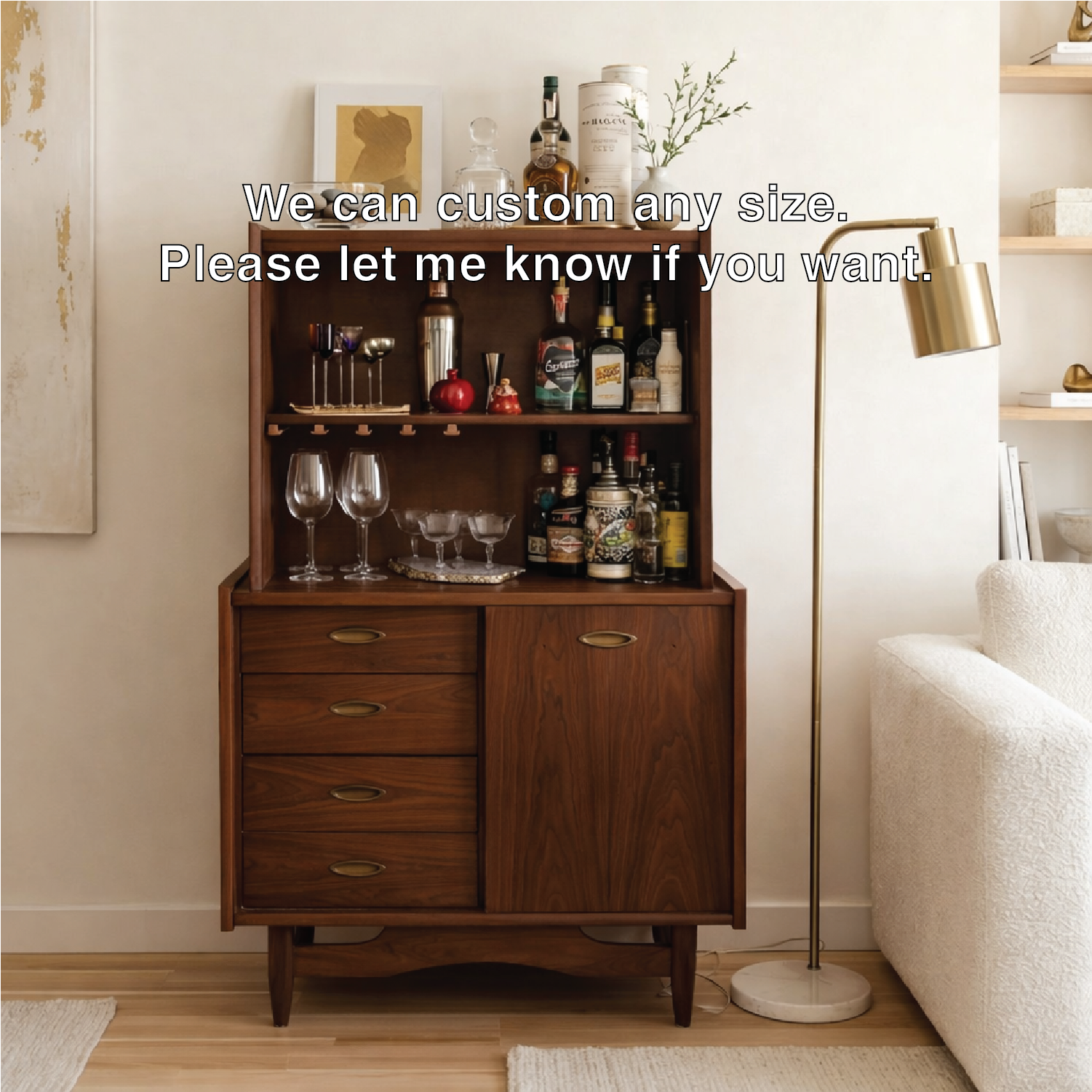 Contemporary Wooden Bar Cabinet with Drawers, Entertaining Storage and Display Shelf