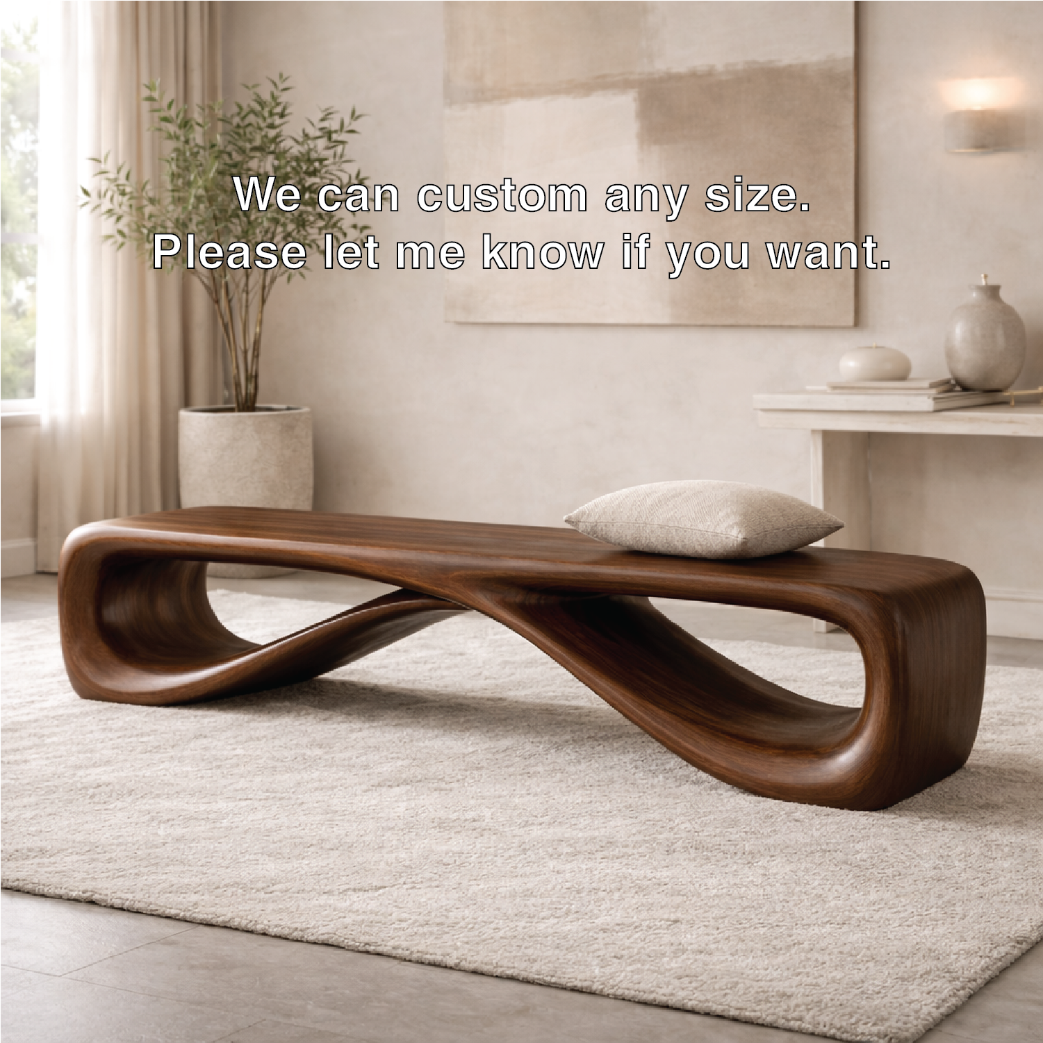 Contemporary Sculptural Entryway Bench, Curved Hallway Seating for Luxury Interiors