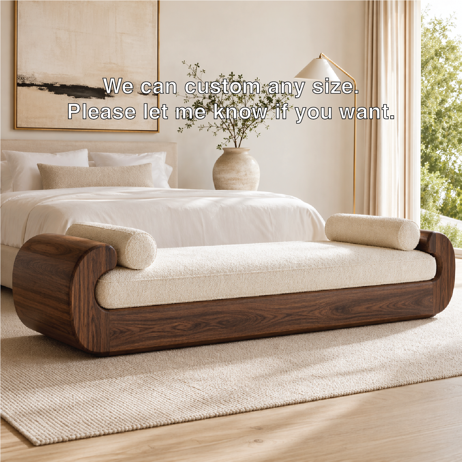 Modern Upholstered Daybed Bench Curved Bedroom Lounge with Bolster Pillows