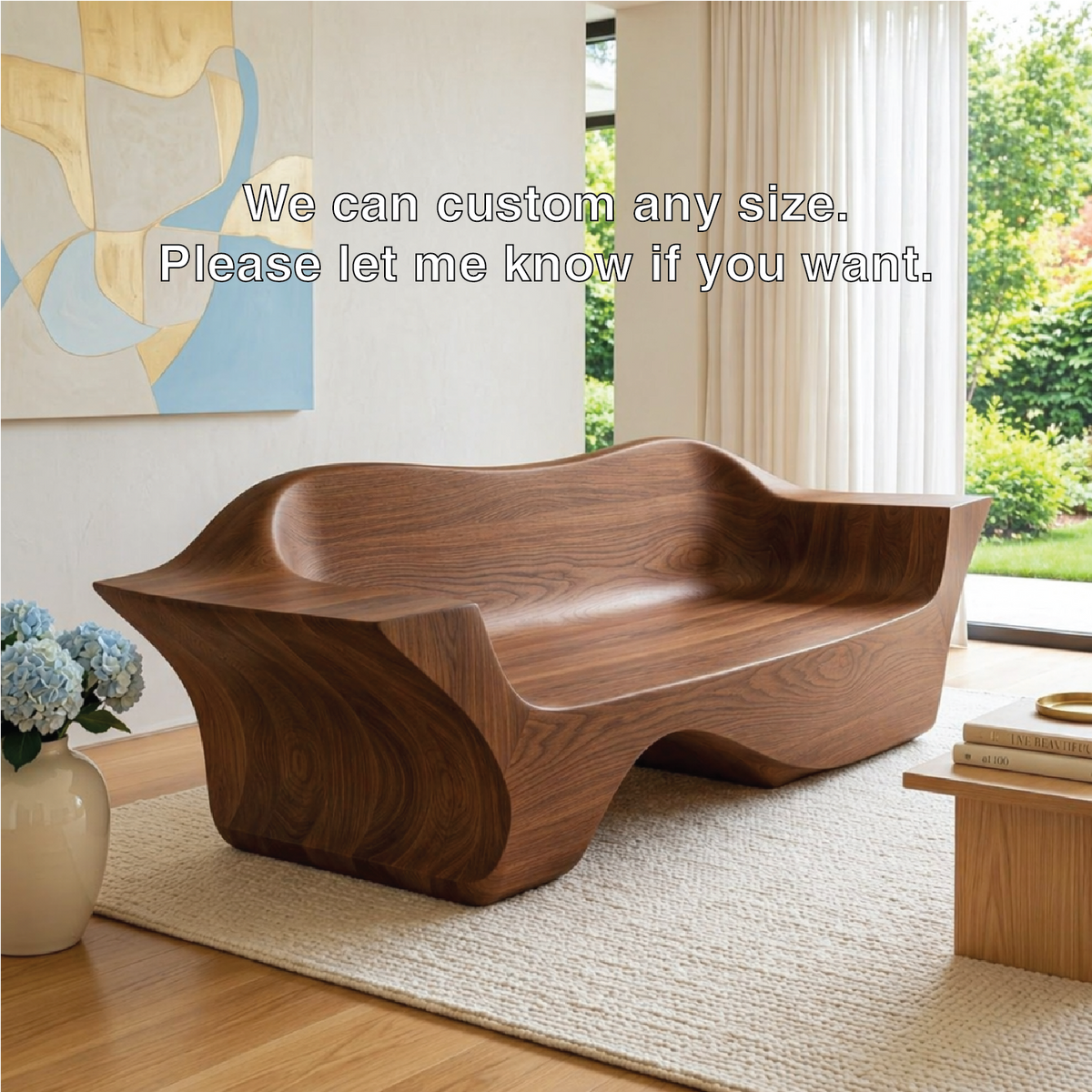 Modern Sculptural Curved Sofa Bench, Organic Statement Living Room Furniture Piece
