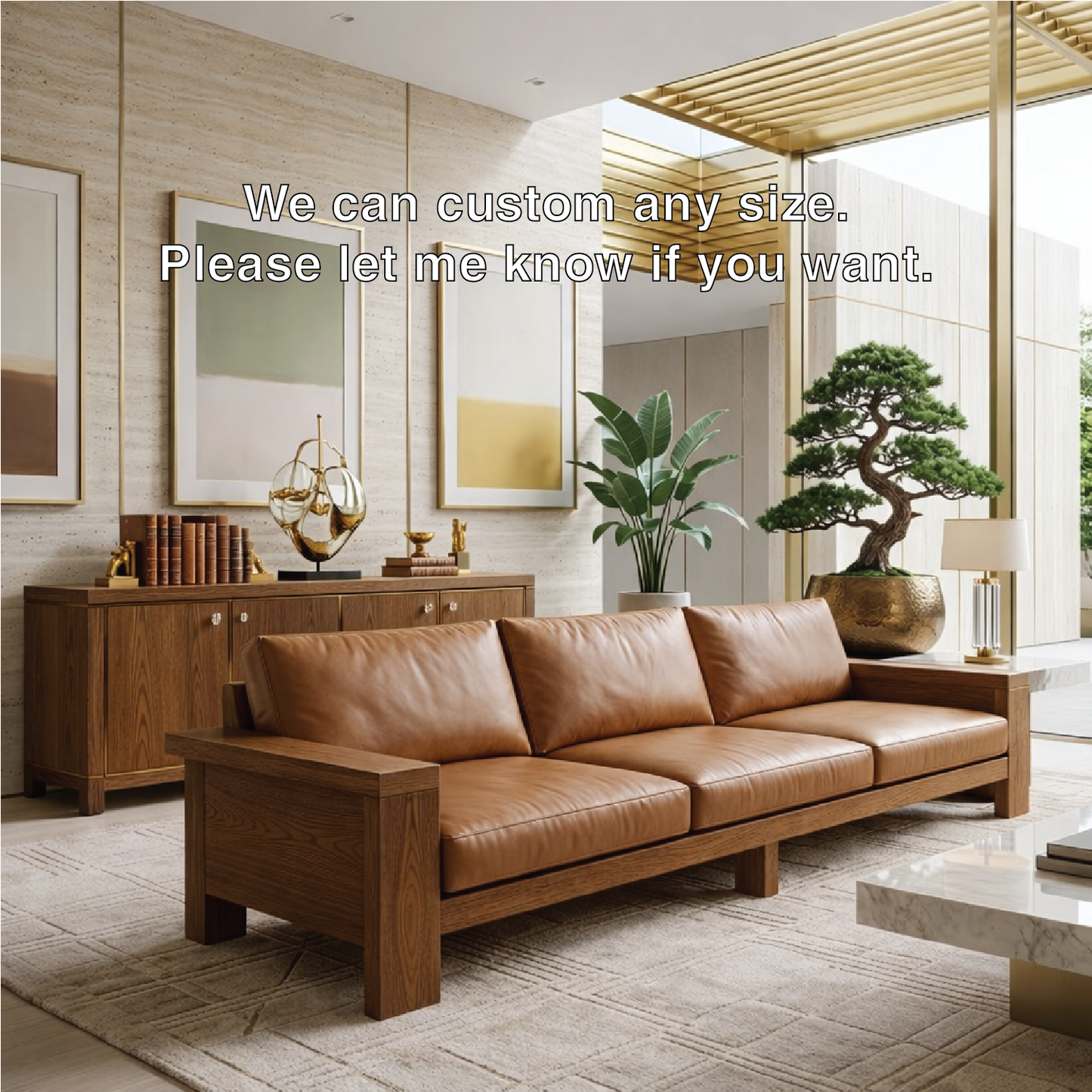 Modern Solid Wood Sofa with Leather Cushions Minimalist Scandi Living Room Couch