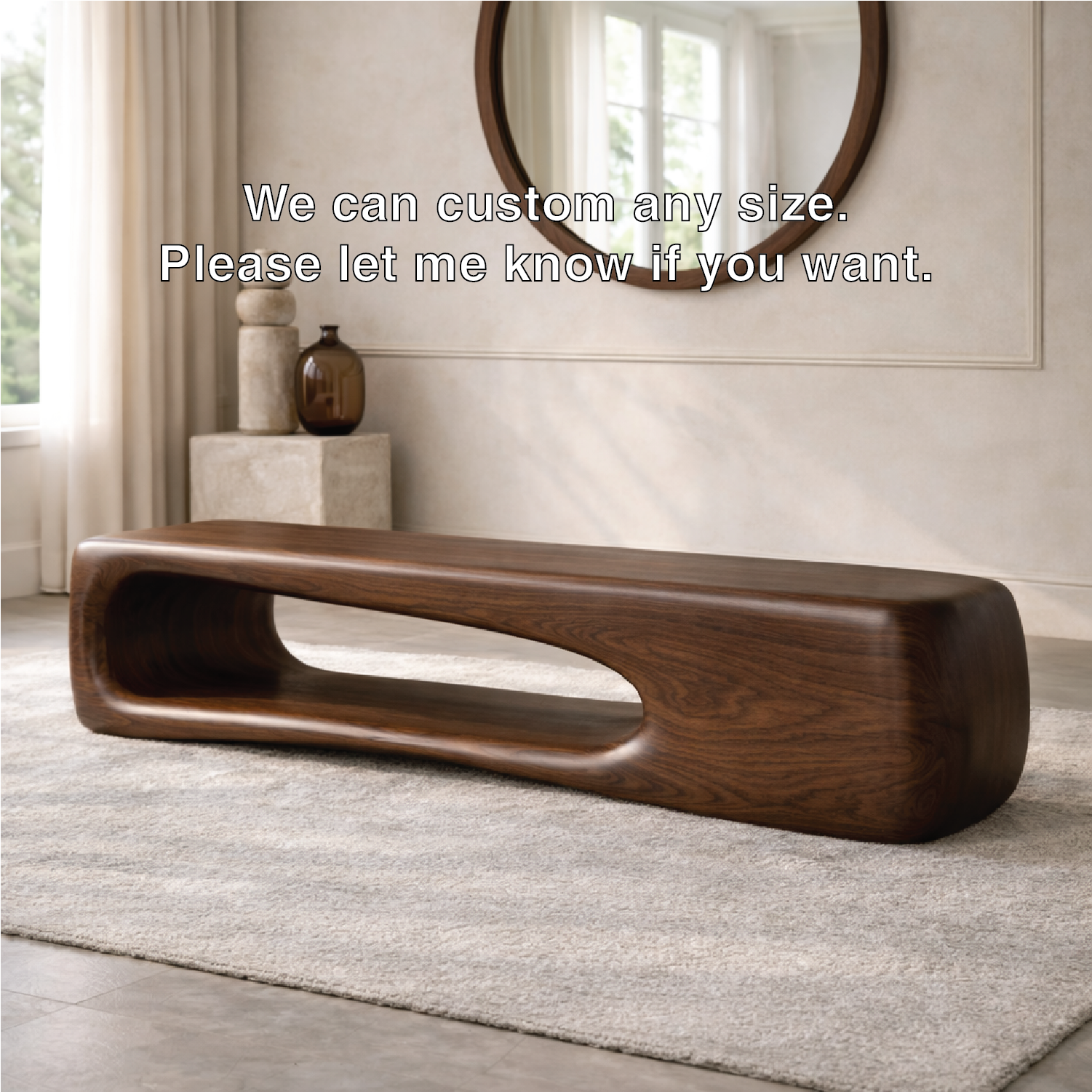 Modern Sculptural Wooden Entryway Bench, Curved Minimalist Hallway Seating Decor