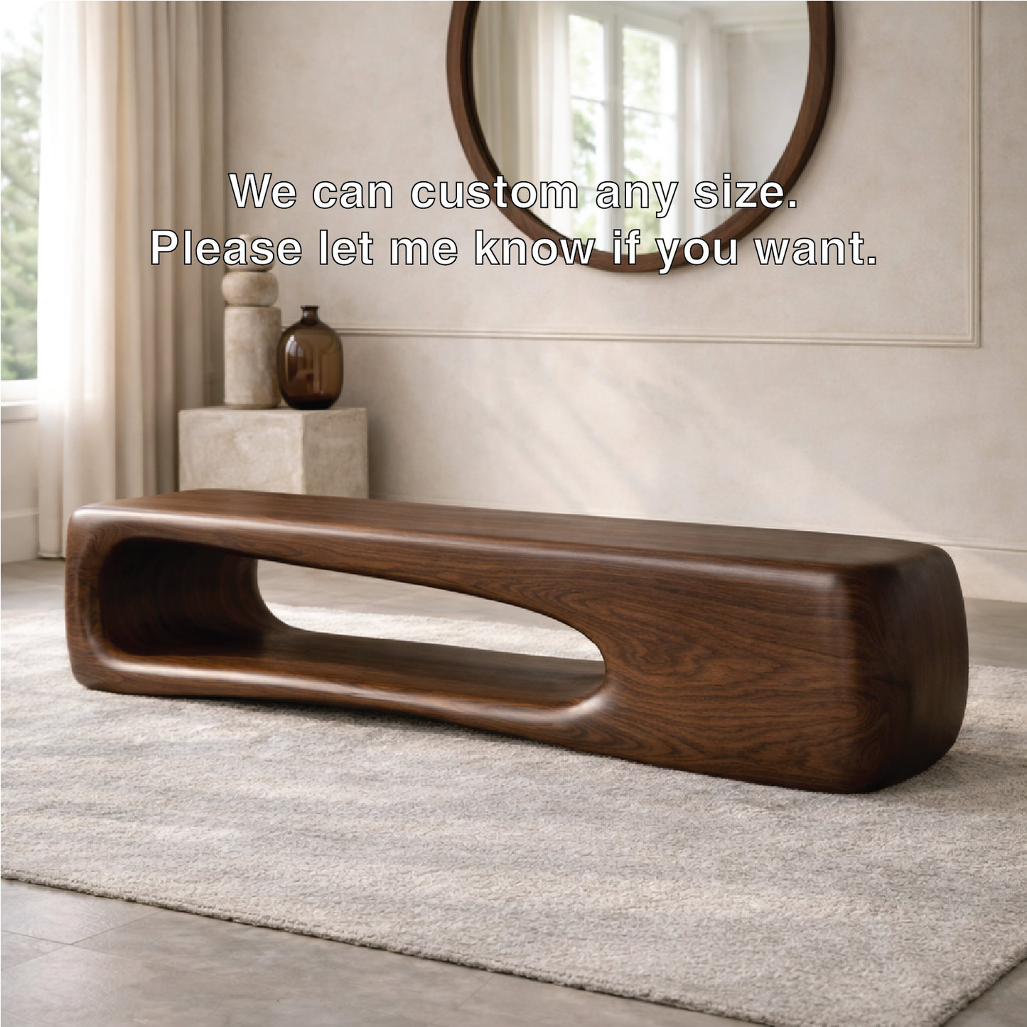 Modern Sculptural Wooden Entryway Bench, Curved Minimalist Hallway Seating Decor