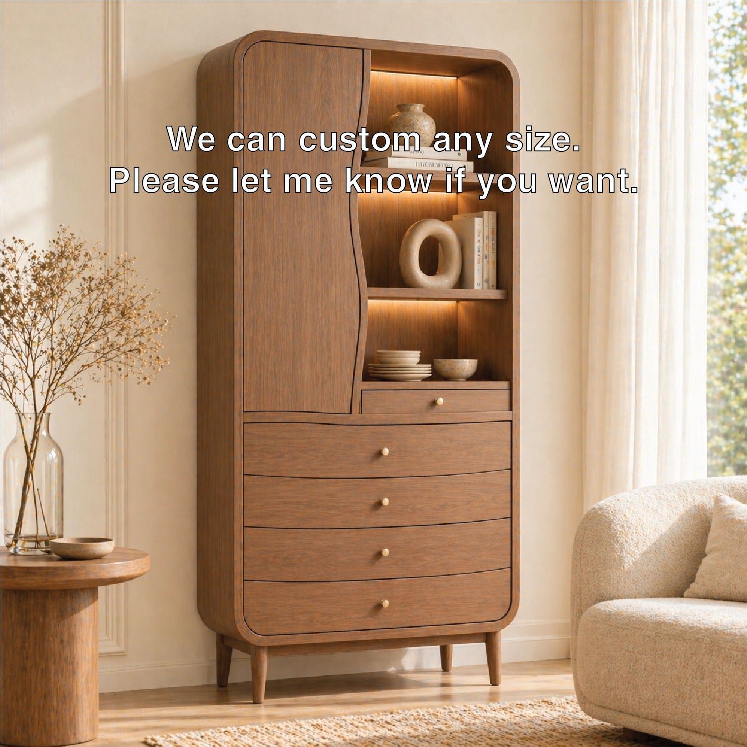 Modern Tall Wine Cabinet With Drawers Display Shelves Freestanding Storage Cabinet