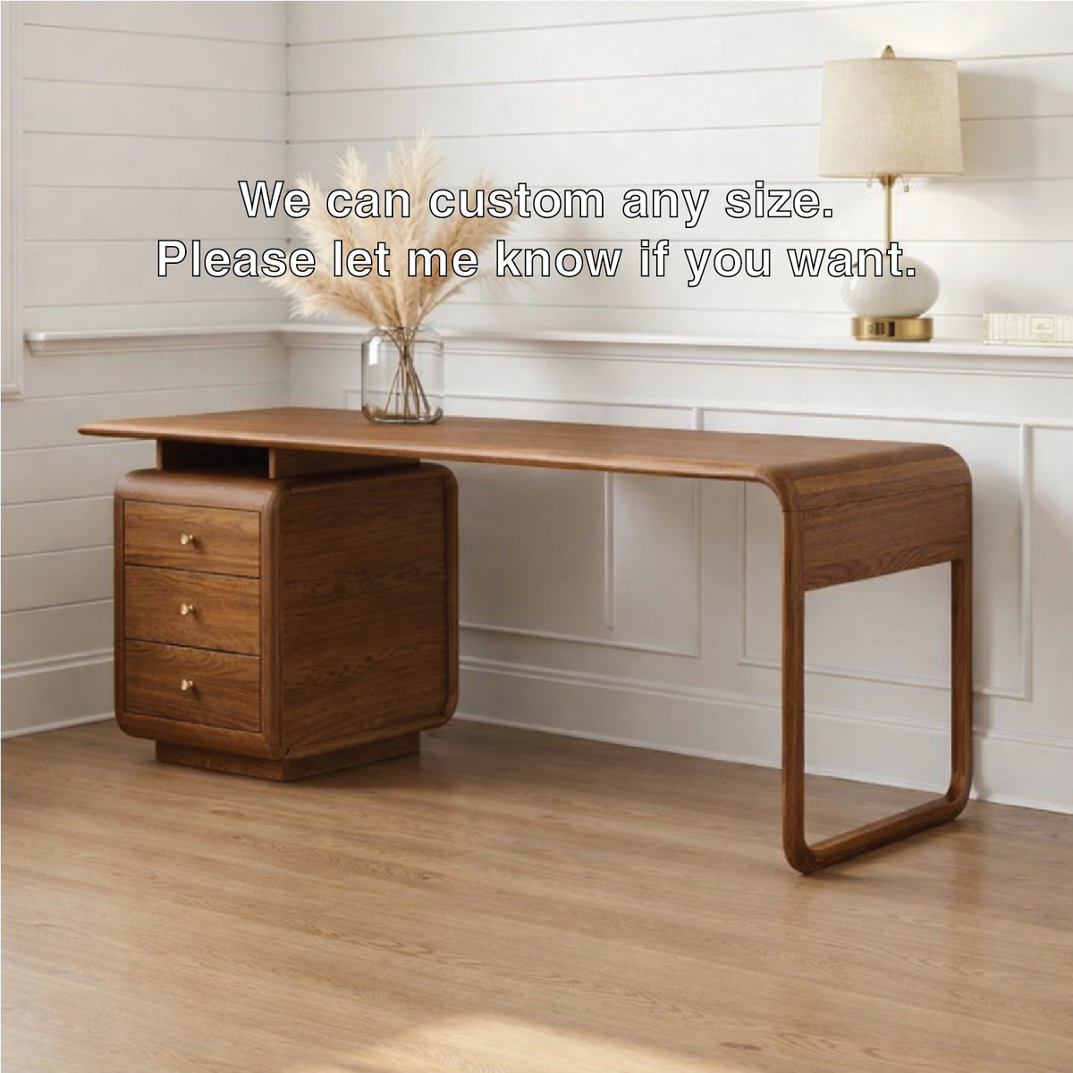 Modern Waterfall Desk with Drawers, Minimalist Home Office Writing Table