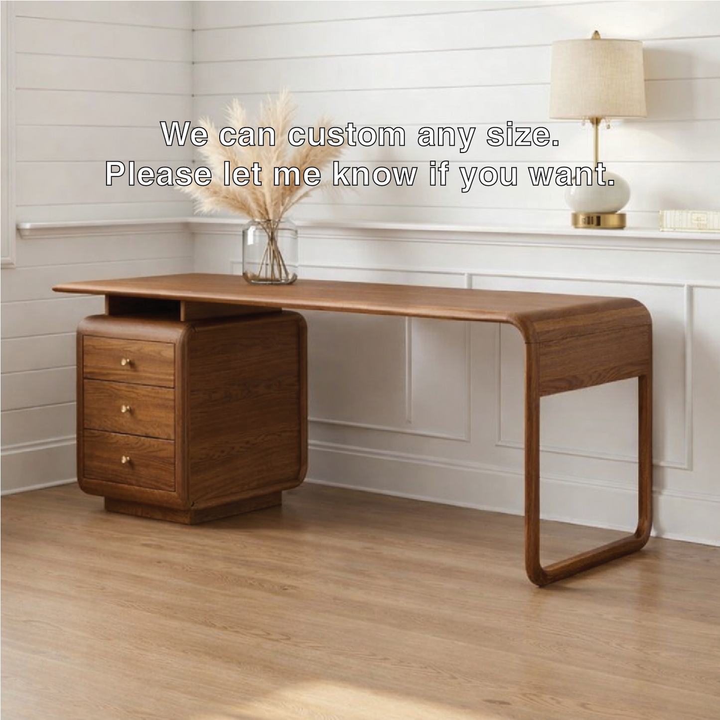 Modern Waterfall Desk with Drawers, Minimalist Home Office Writing Table