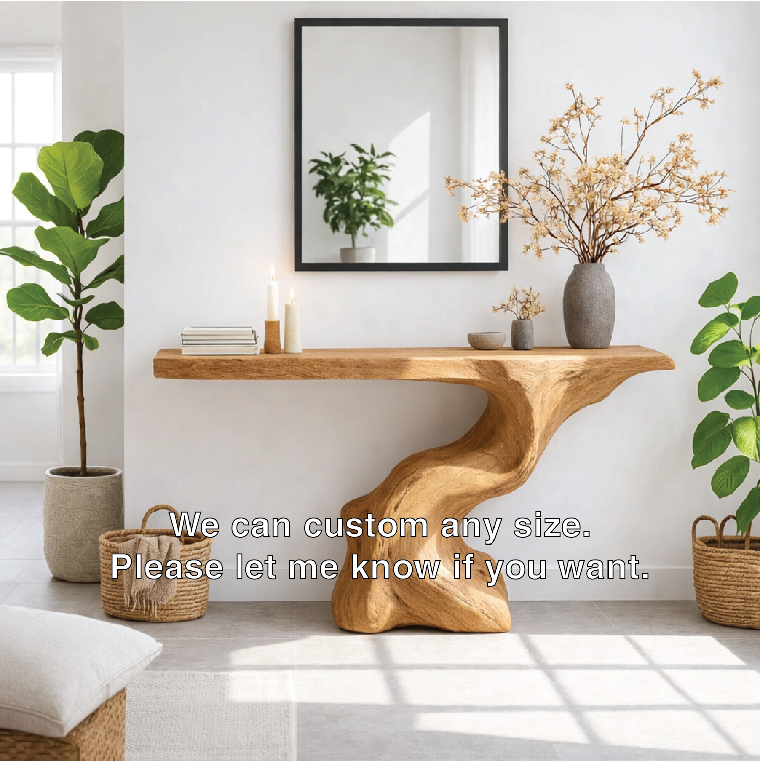 Sculptural Solid Wood Console Table, Organic Modern Entryway Statement