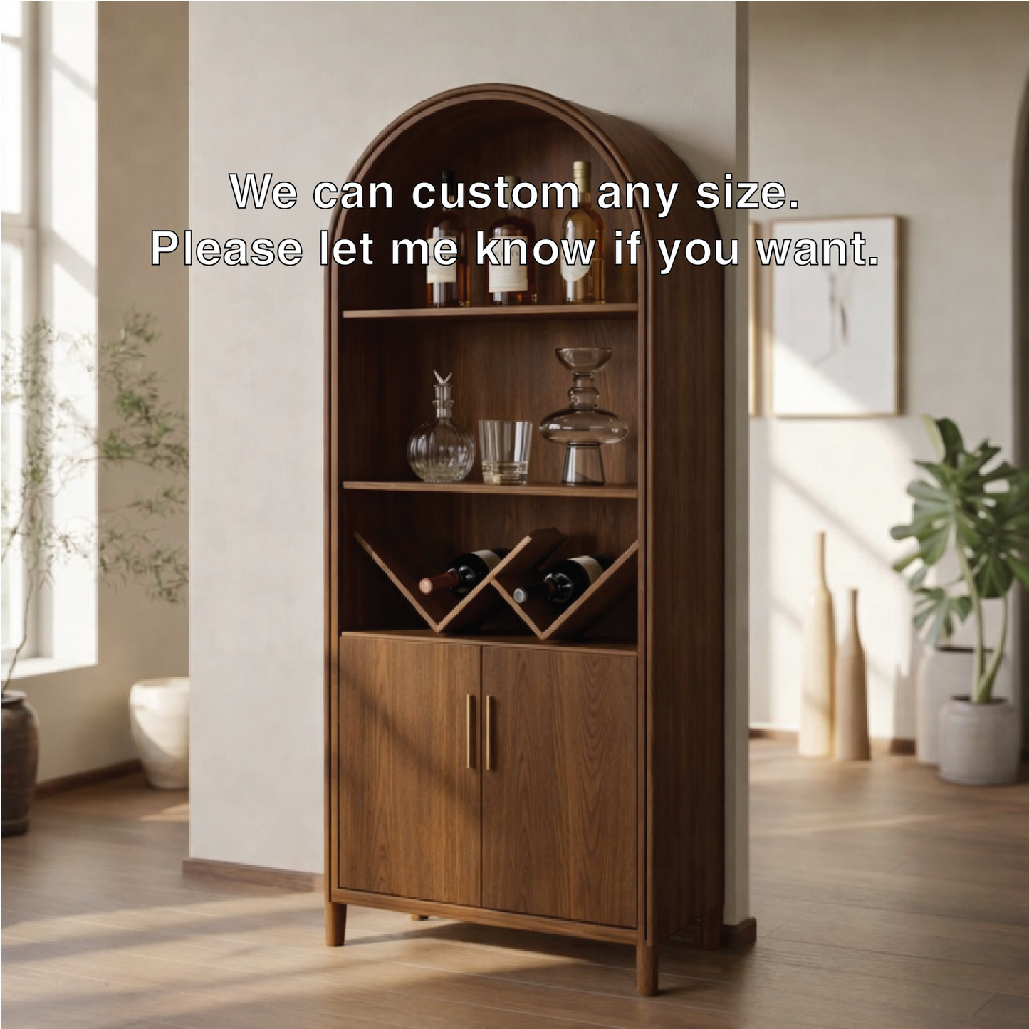 Modern Arched Wine Cabinet with Display Shelves and Built-In Bottle Organizer