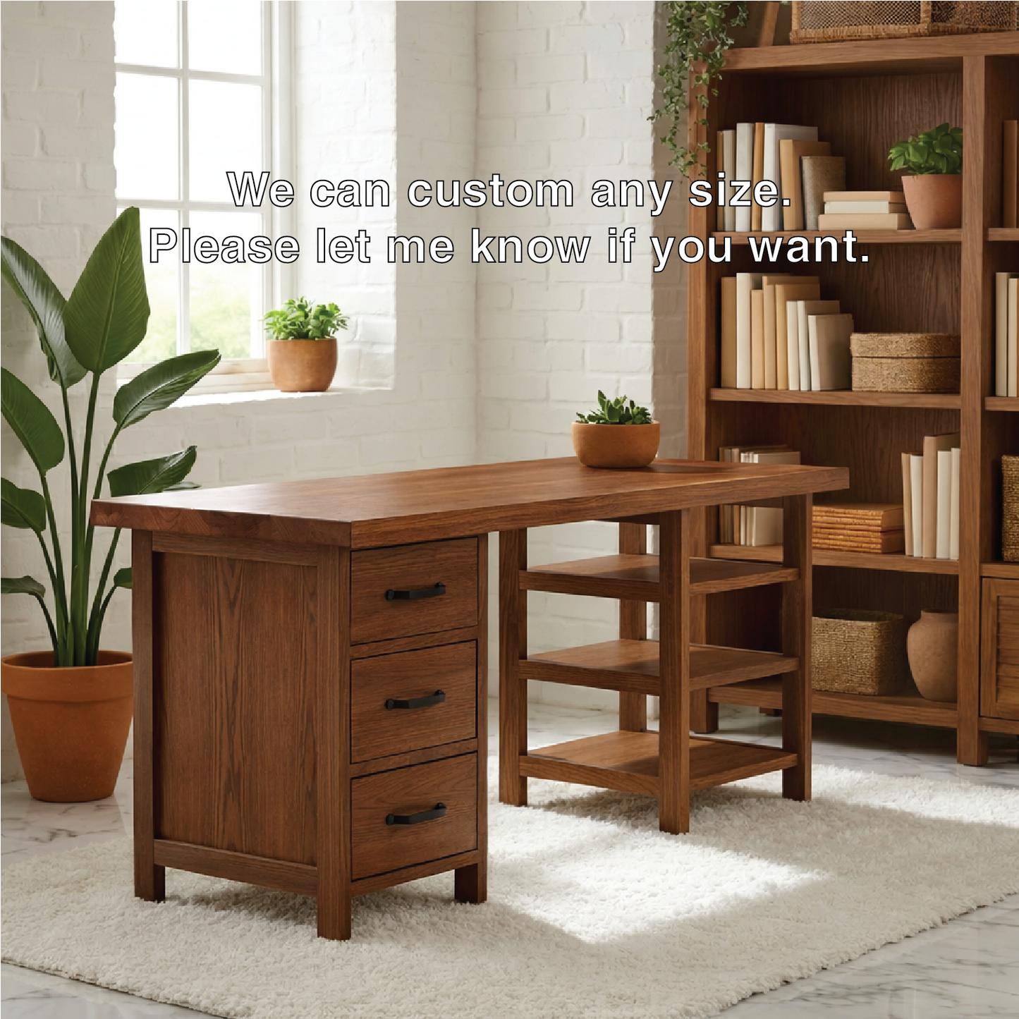 Modern Work Desk with Drawers and Open Shelving Home Office Minimal Storage Desk