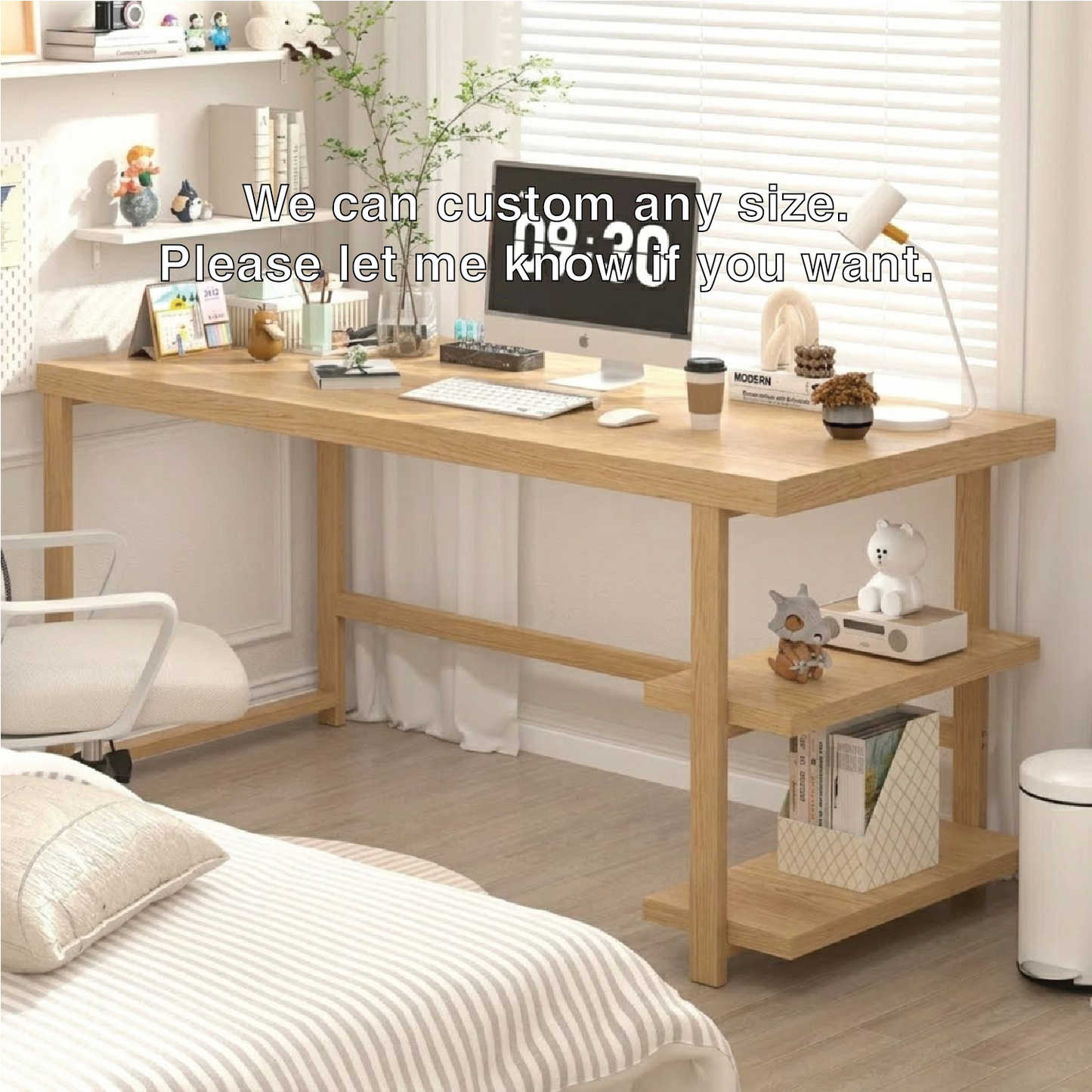 Minimalist Wooden Desk with Shelf for Office, Study, or Bedroom