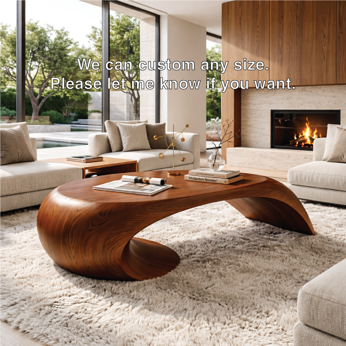 Modern Wooden Coffee Table with Sculptural Curved Design