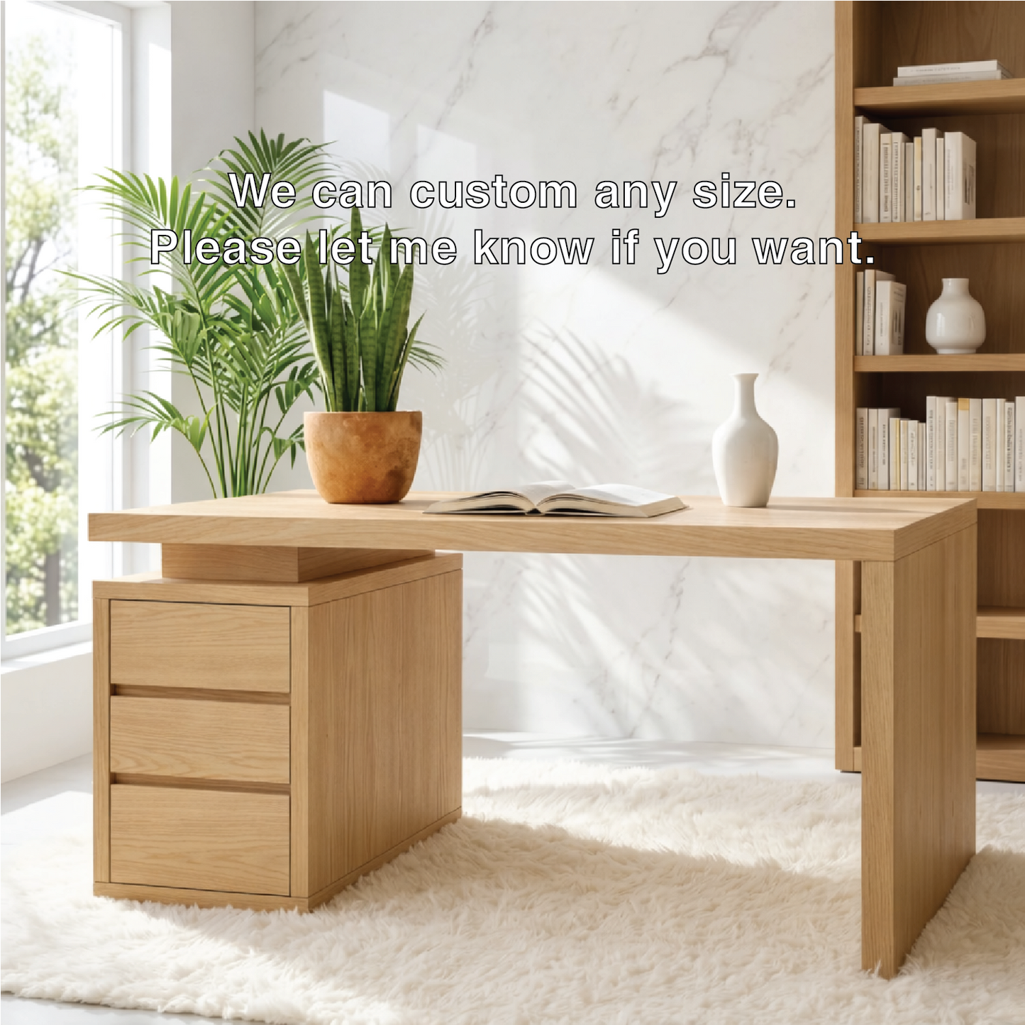 Modern Minimalist Office Desk with Drawer Storage Wooden Writing Computer Table