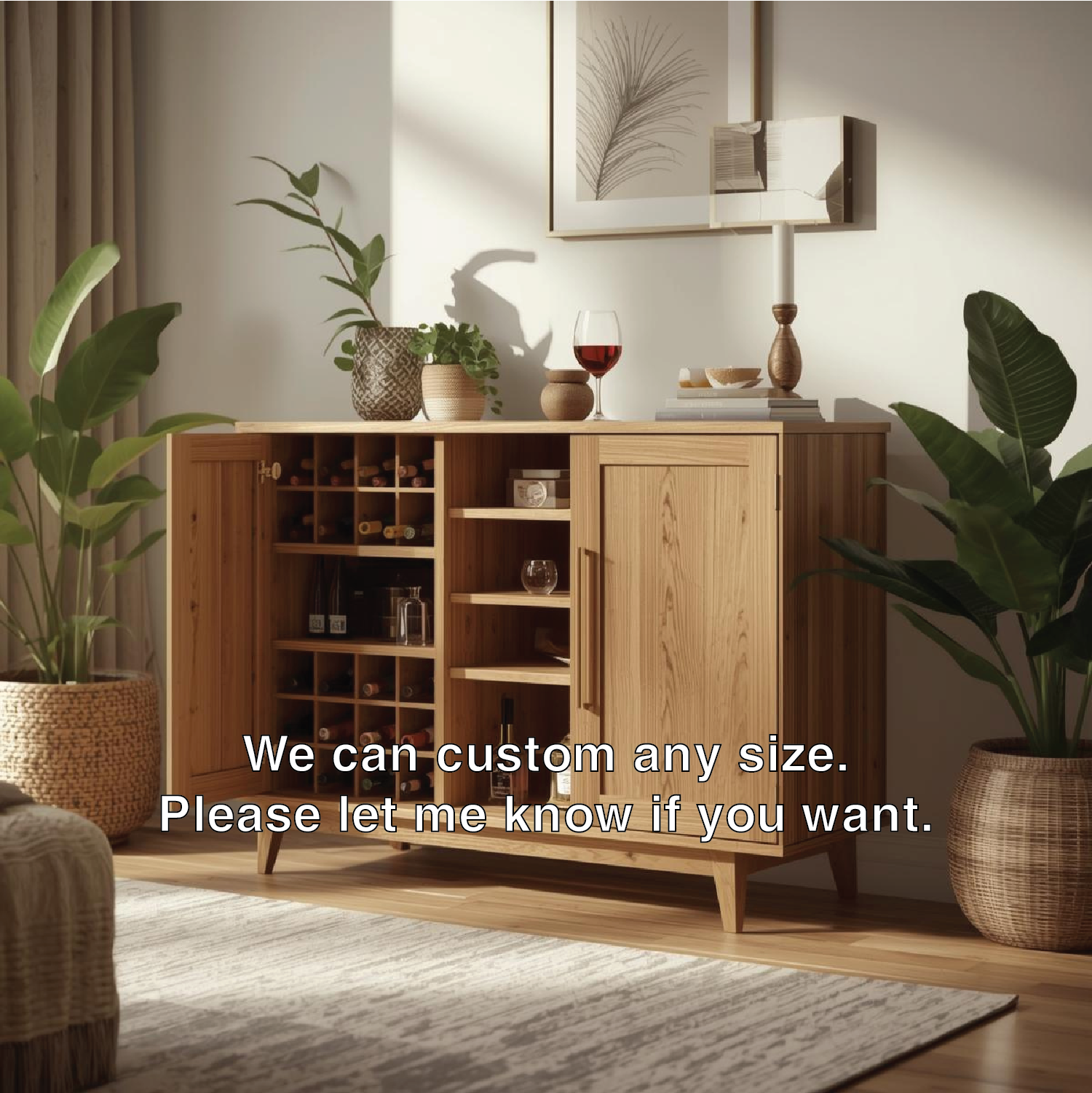 Handcrafted Solid Wood Wine Cabinet with Bottle Storage Modern Home Bar Sideboard