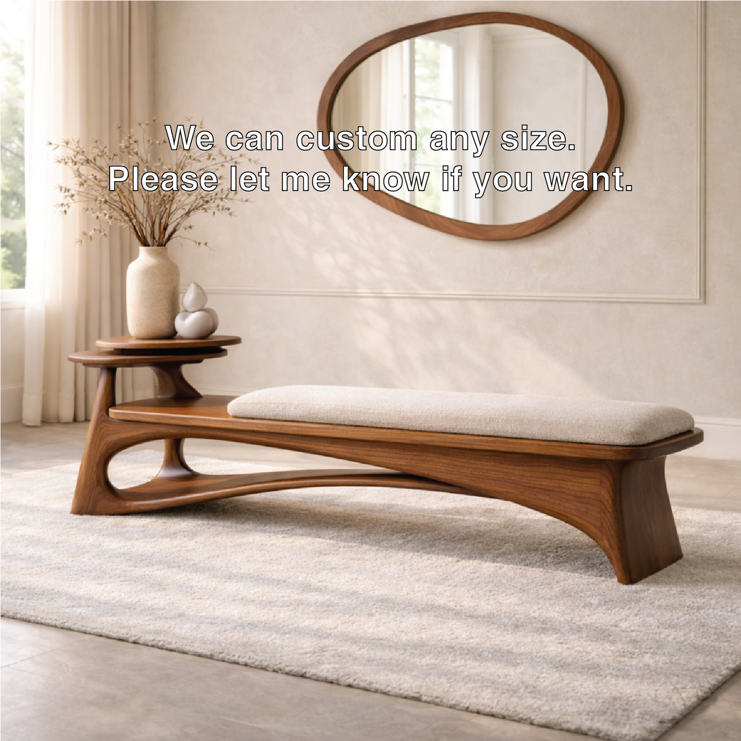 Contemporary Entryway Bench with Side Table Curved Hallway Seat Minimalist Furniture