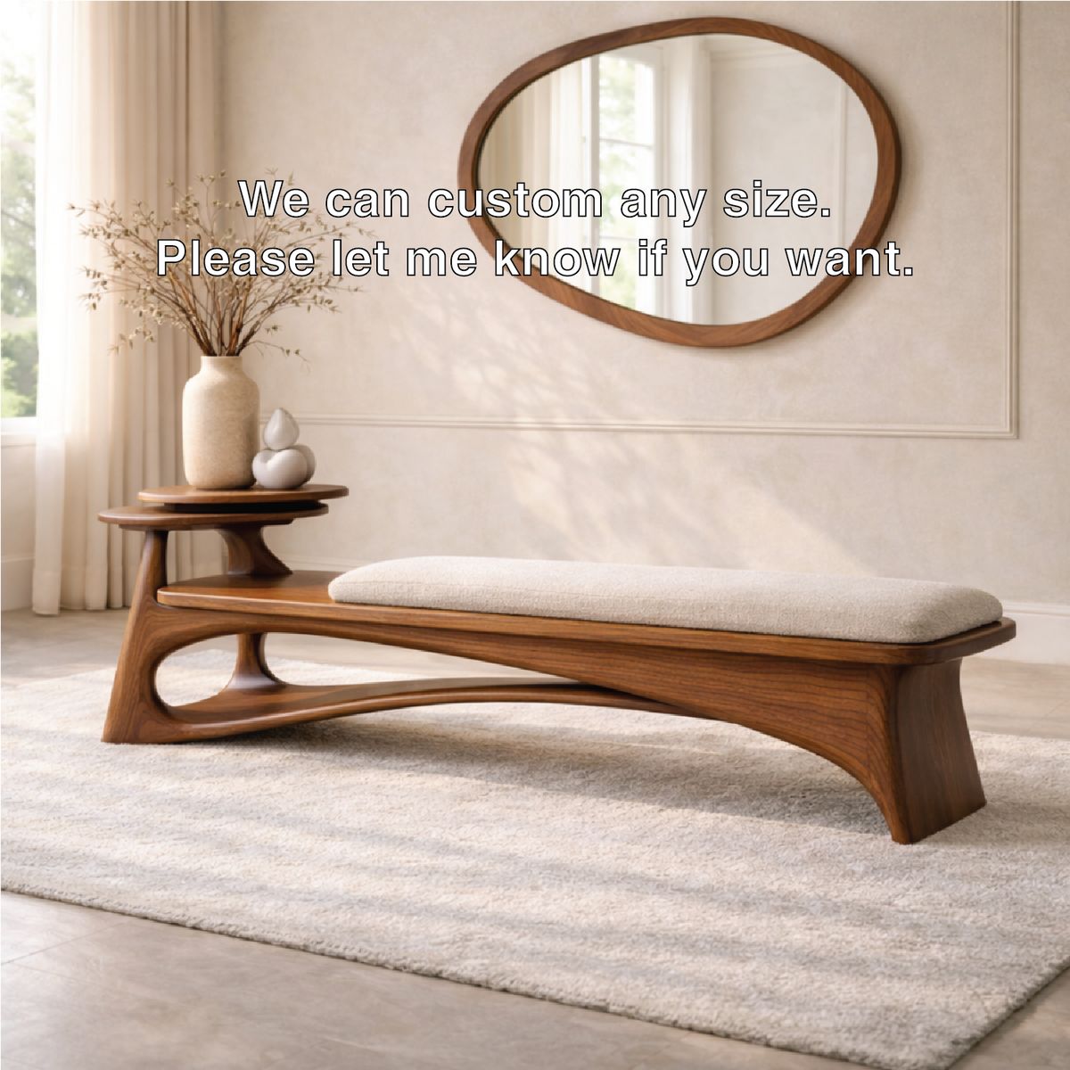 Contemporary Entryway Bench with Side Table Curved Hallway Seat Minimalist Furniture