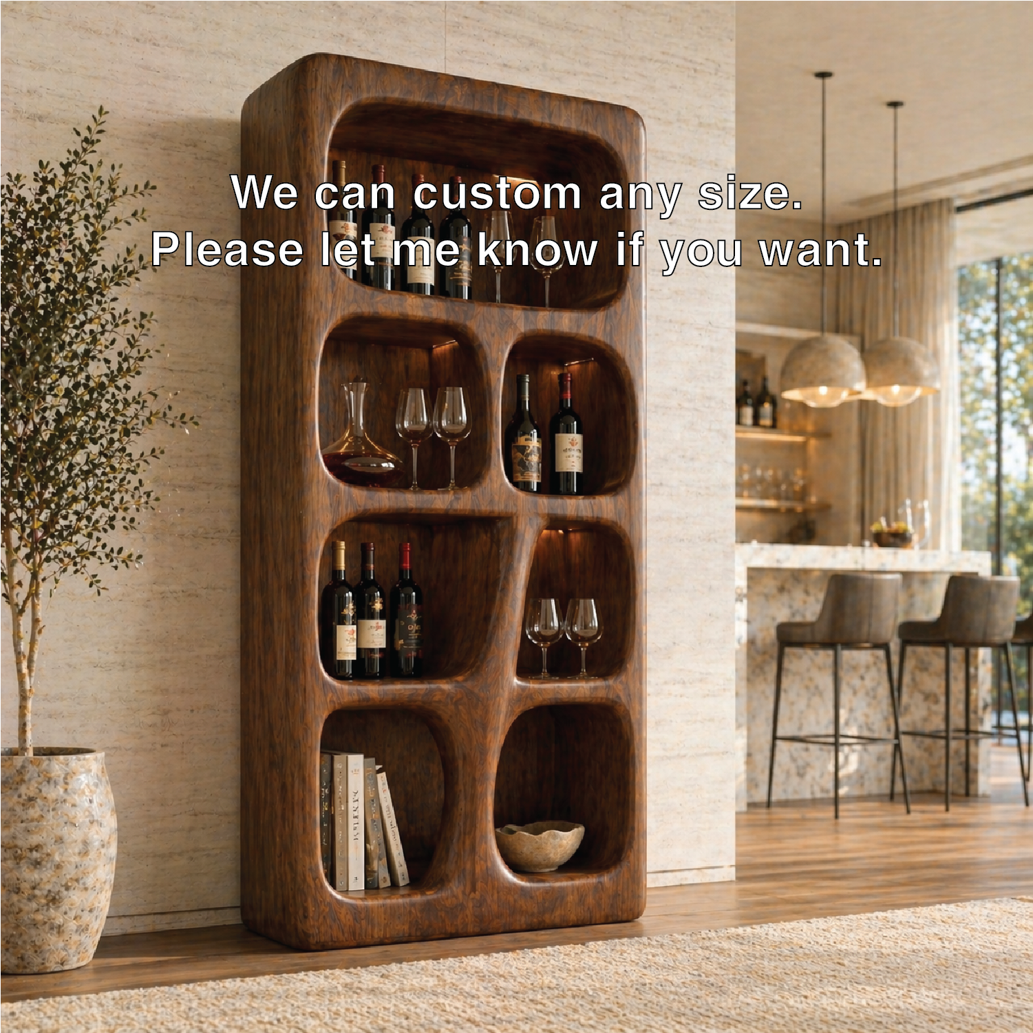 Sculptural Tall Wine Cabinet Freestanding Bar Display Shelves Modern Storage Unit