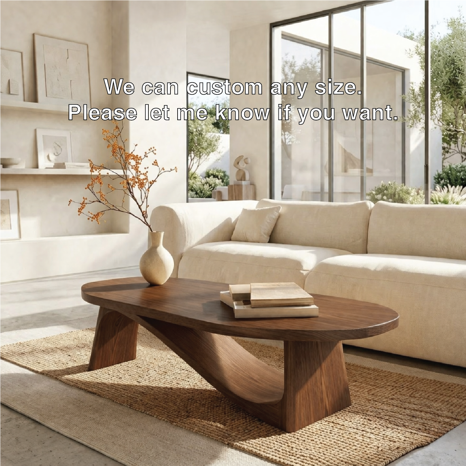 Modern Oval Coffee Table with Sculptural Base, Minimalist Living Room Centerpiece