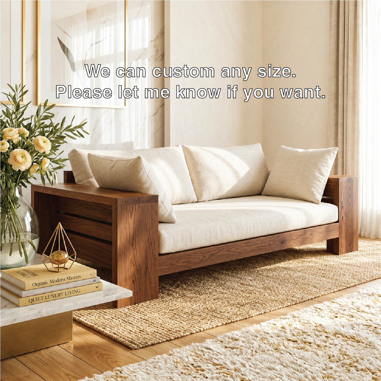 Modern Wooden Sofa Daybed with Cushions for Living Room Lounge Decor