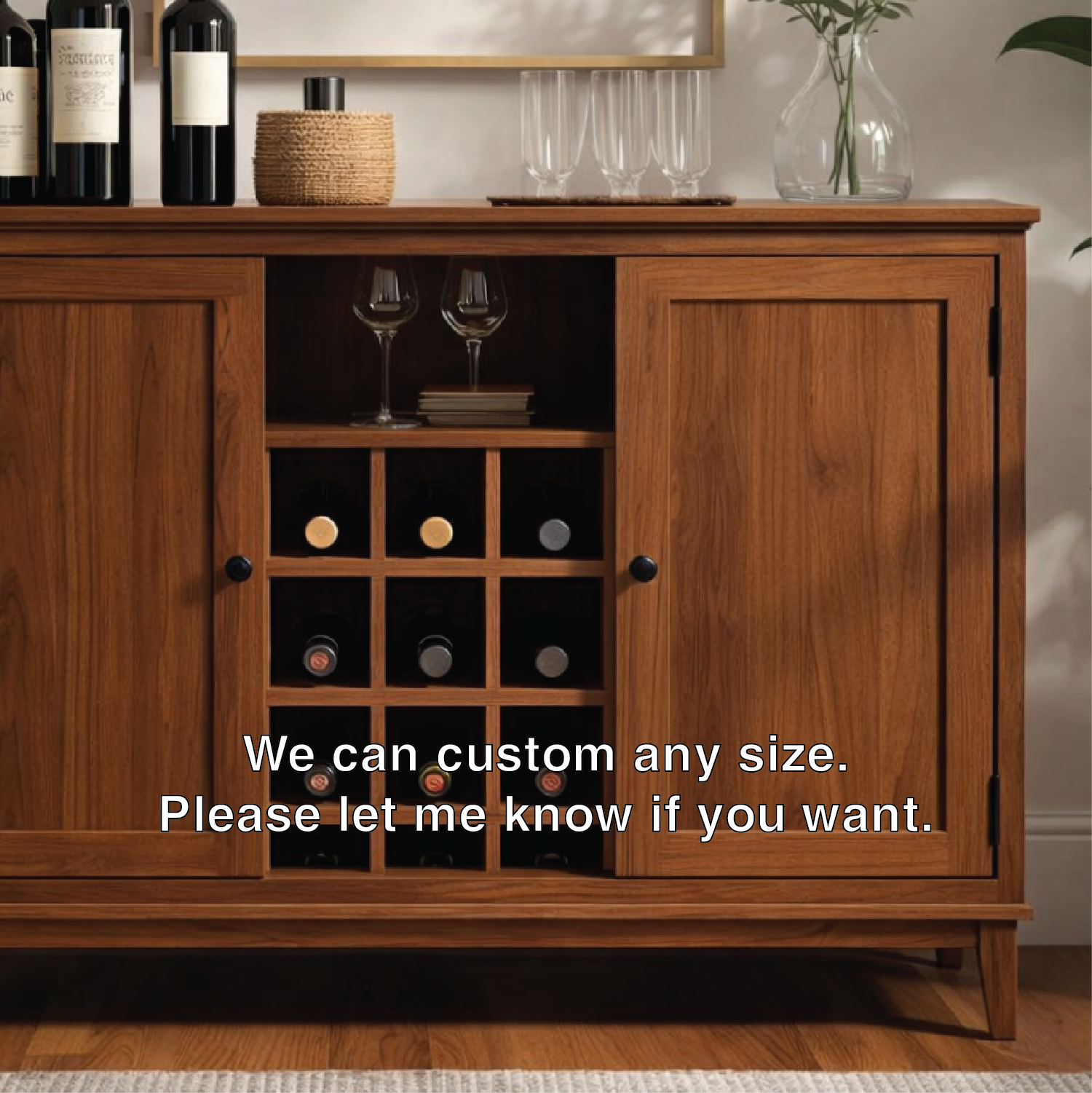 Handcrafted Solid Wood Wine Cabinet Storage Sideboard with Glass Holder Modern Home Bar