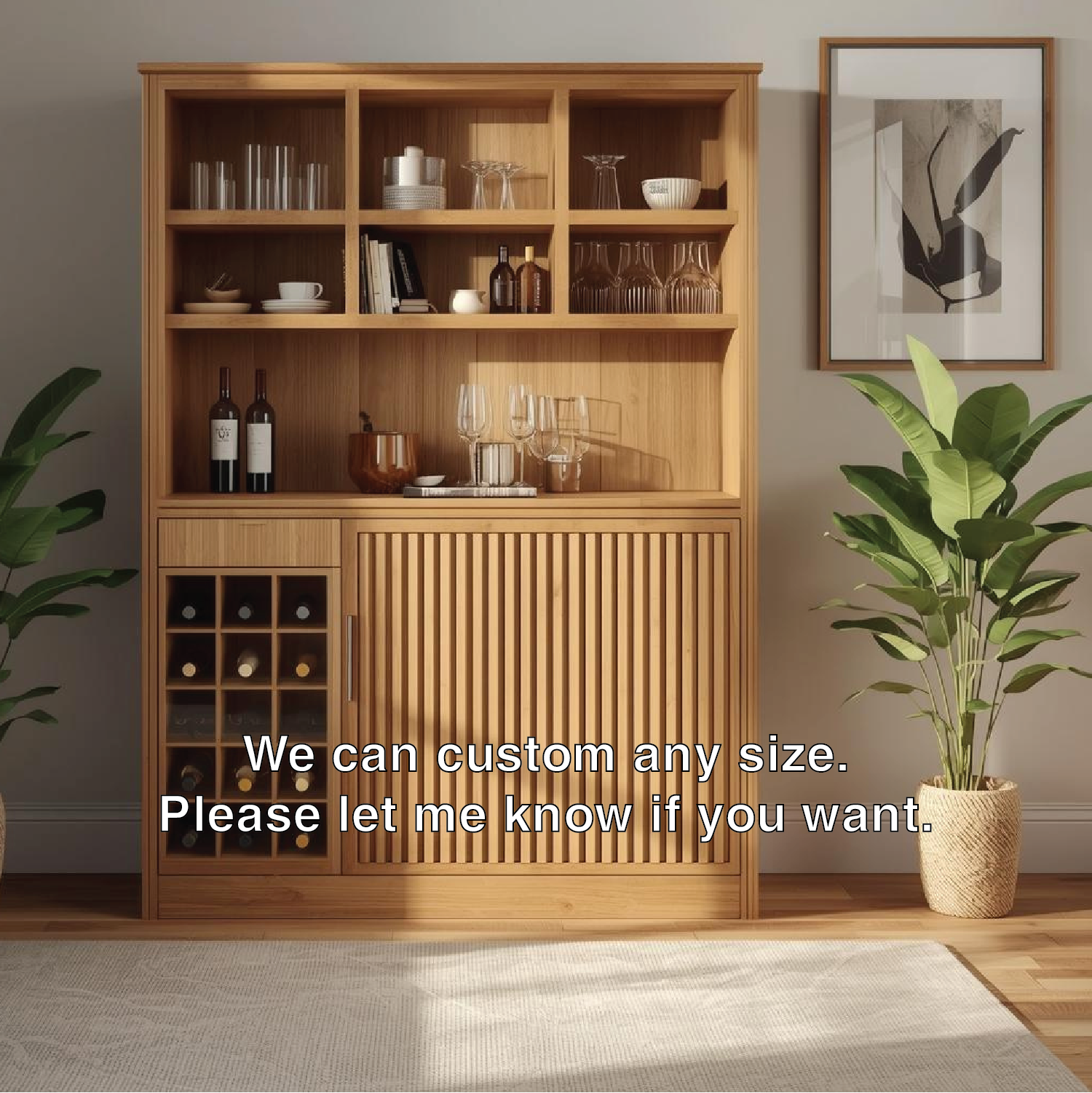 Handcrafted Solid Wood Wine Cabinet with Storage Shelves Modern Home Bar Furniture