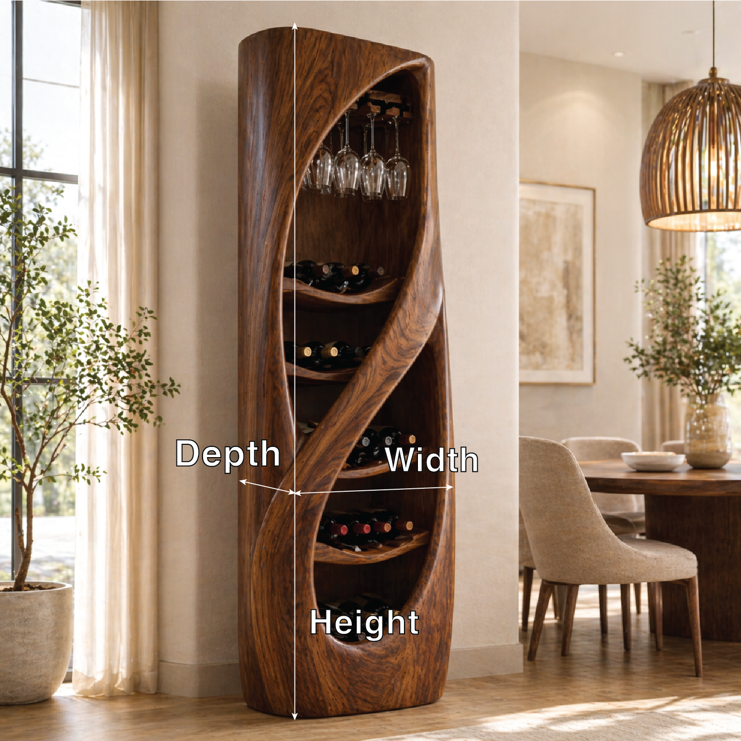 Sculptural Freestanding Wine Cabinet Home Bar Storage Glass Holder Display Organizer