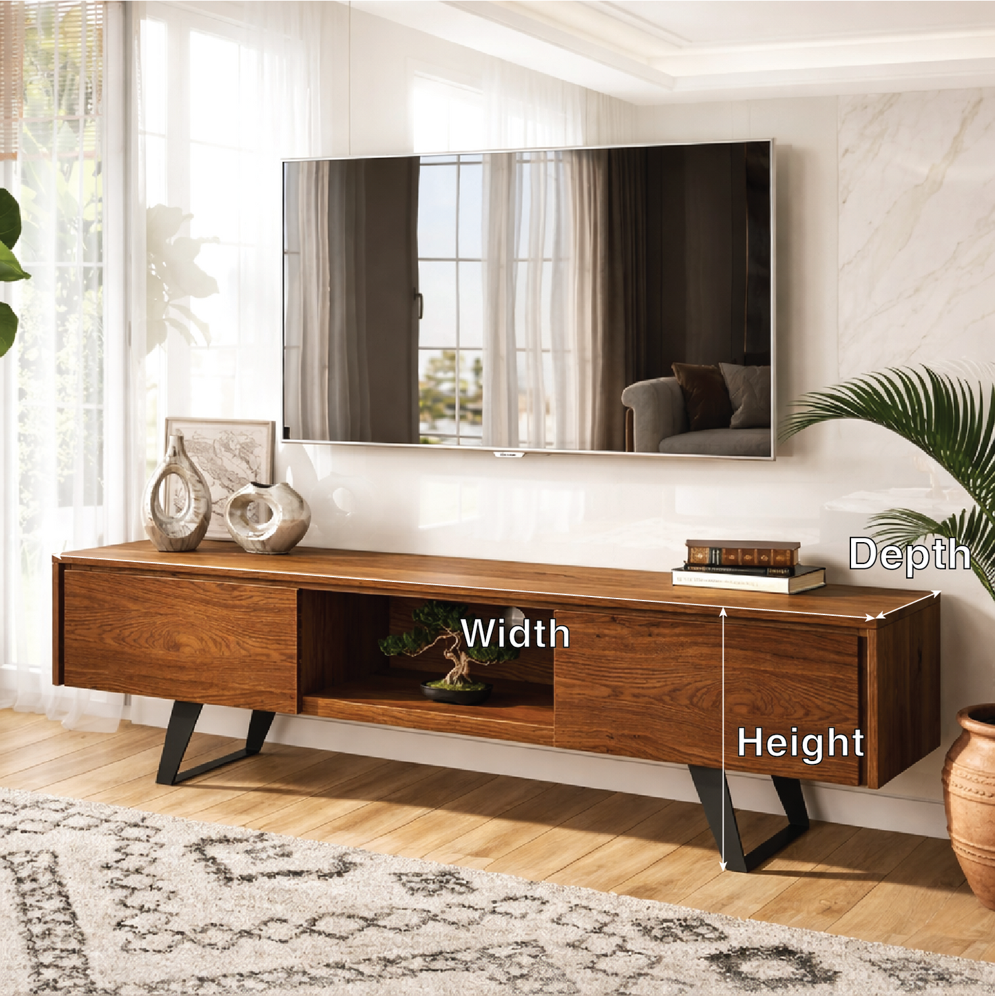 Solid Wood TV Stand with Storage, Open Shelf Media Console Cabinet