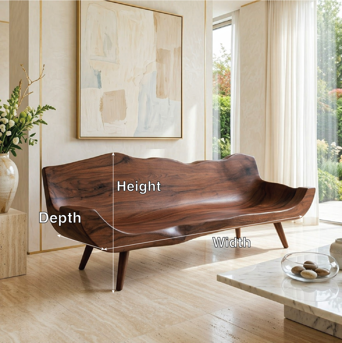 Modern Upholstered Curved Sofa, Sculptural Accent Seating for Elegant Home Interiors
