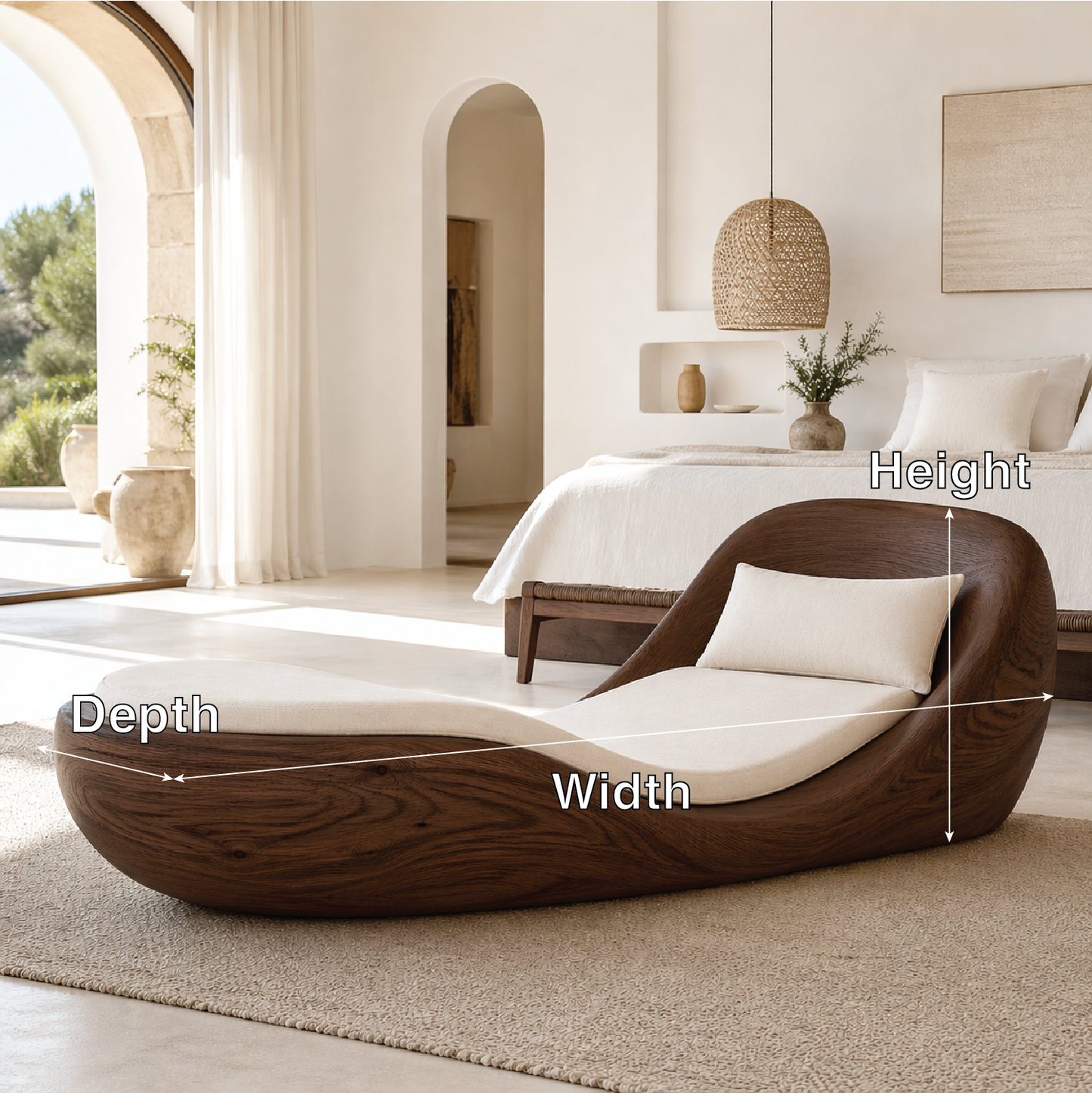Luxury Curved Chaise Lounge Sculptural Daybed with Cushion for Bedroom Decor