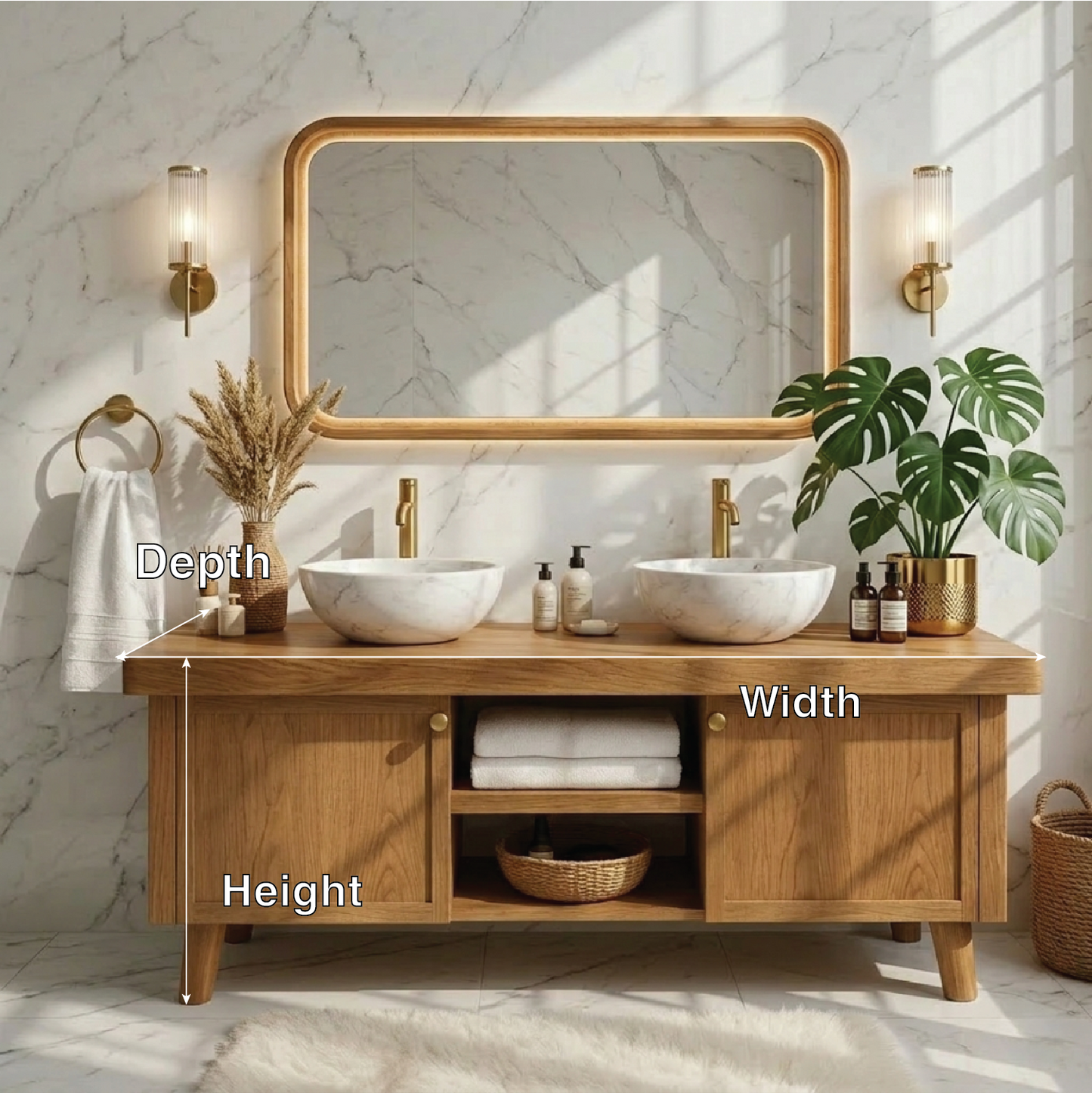 Stylish Wooden Double Sink Bathroom Vanity with Elegant Storage Kitchnce
