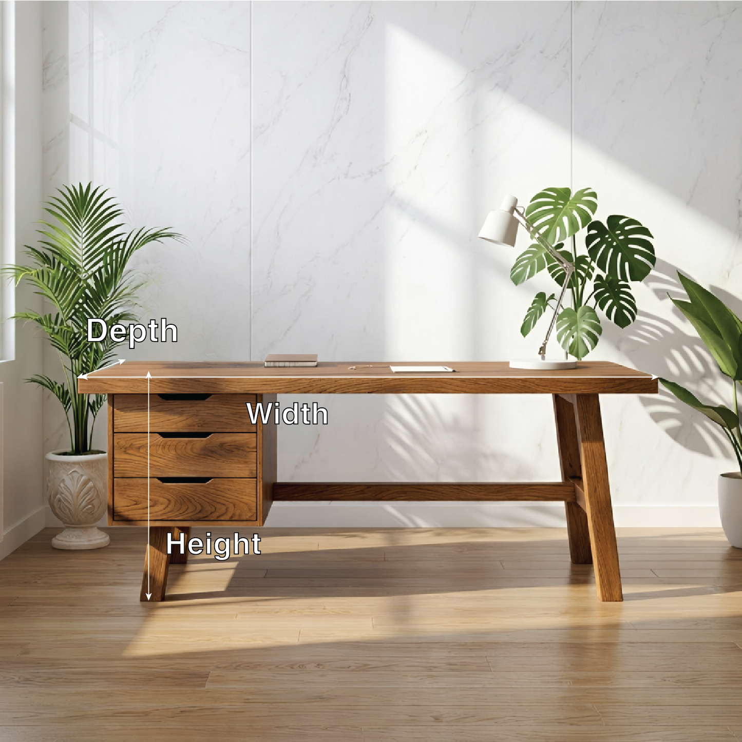 Modern Writing Desk with Drawers Minimal Home Office Desk Wooden Style Workstation Table