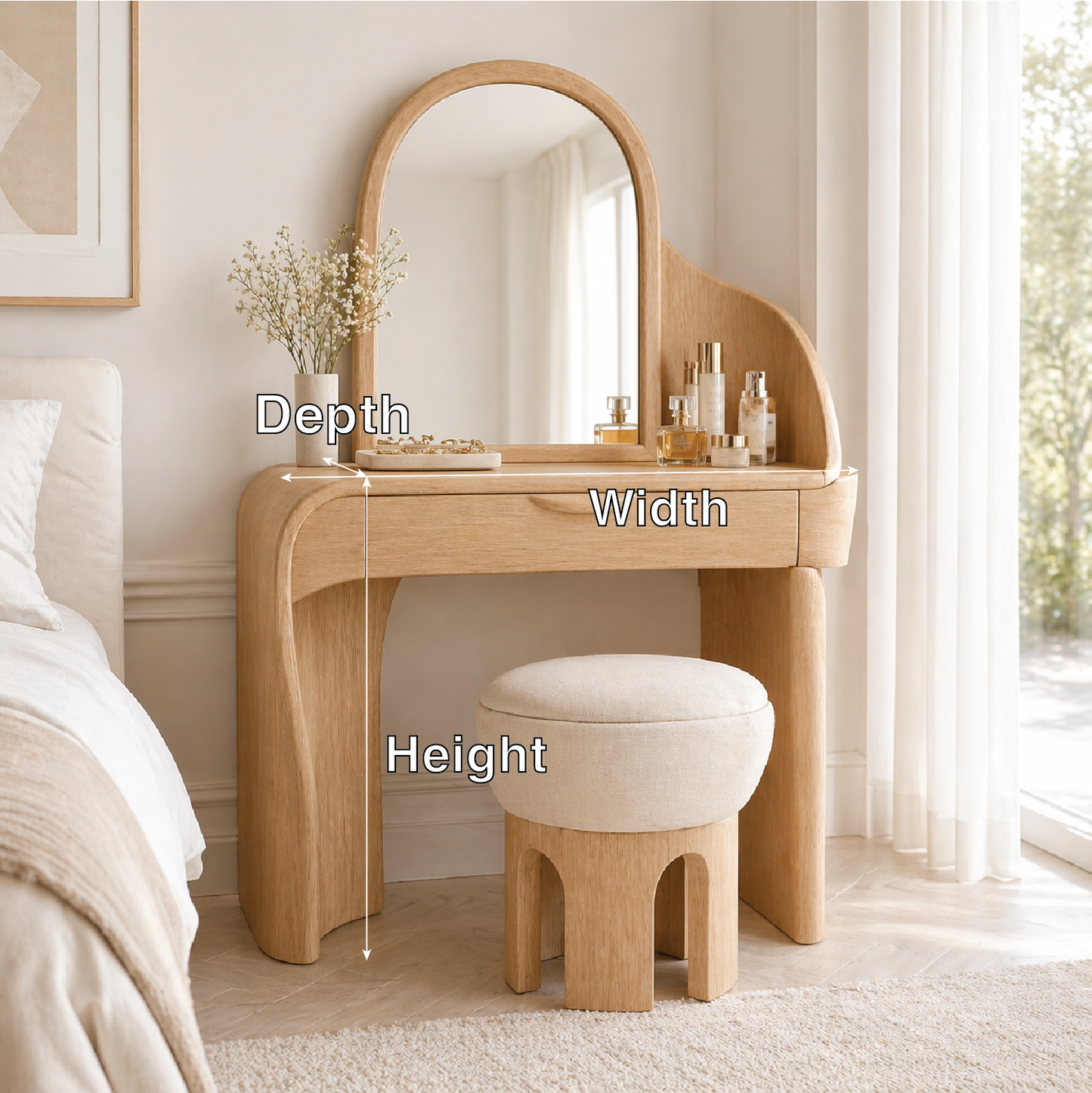 Minimalist Makeup Vanity Desk With Mirror Small Dressing Table Bedroom Space