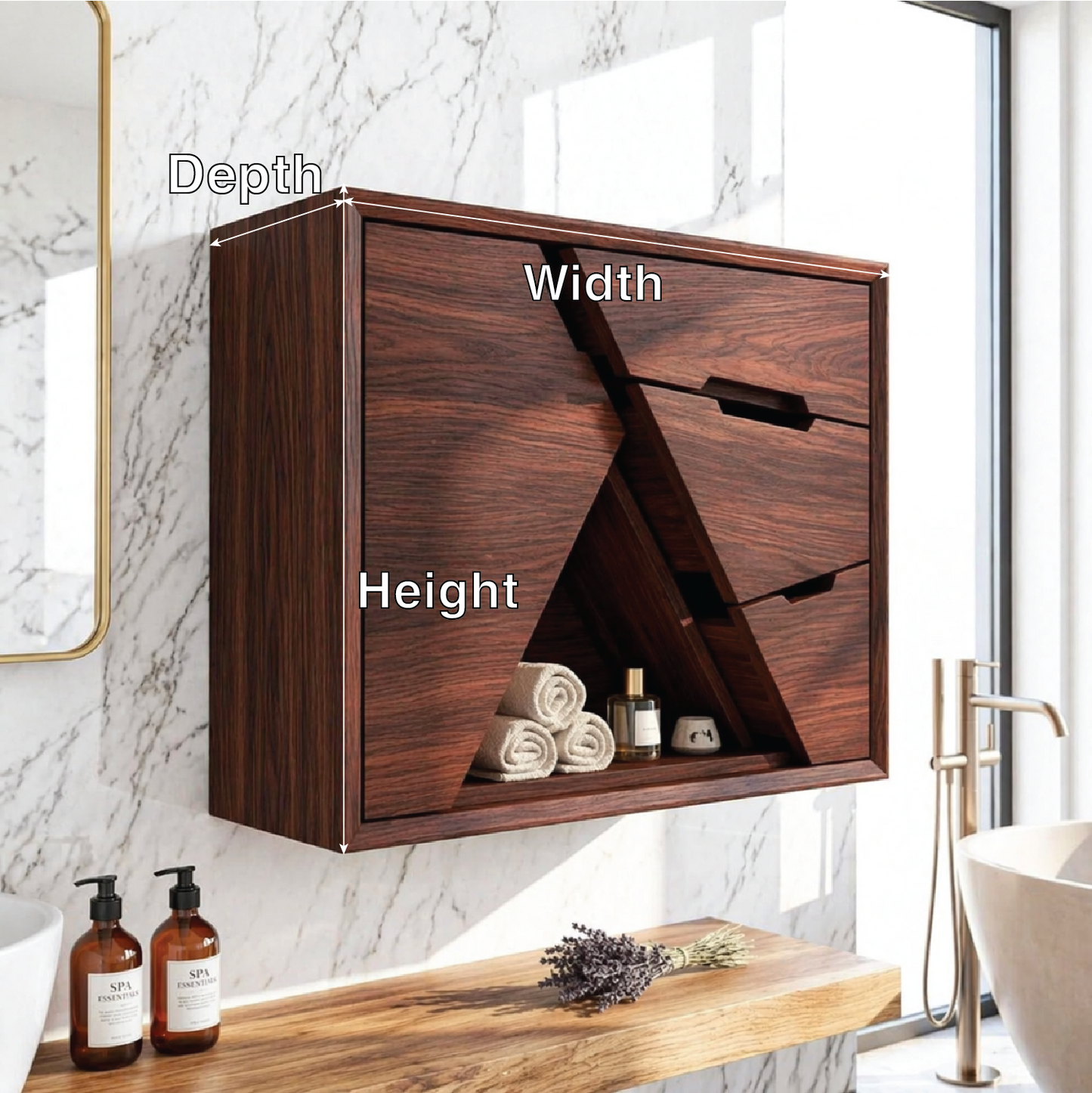Geometric Floating Bathroom Cabinet, Modern Wall Mounted Vanity Storage Organizer