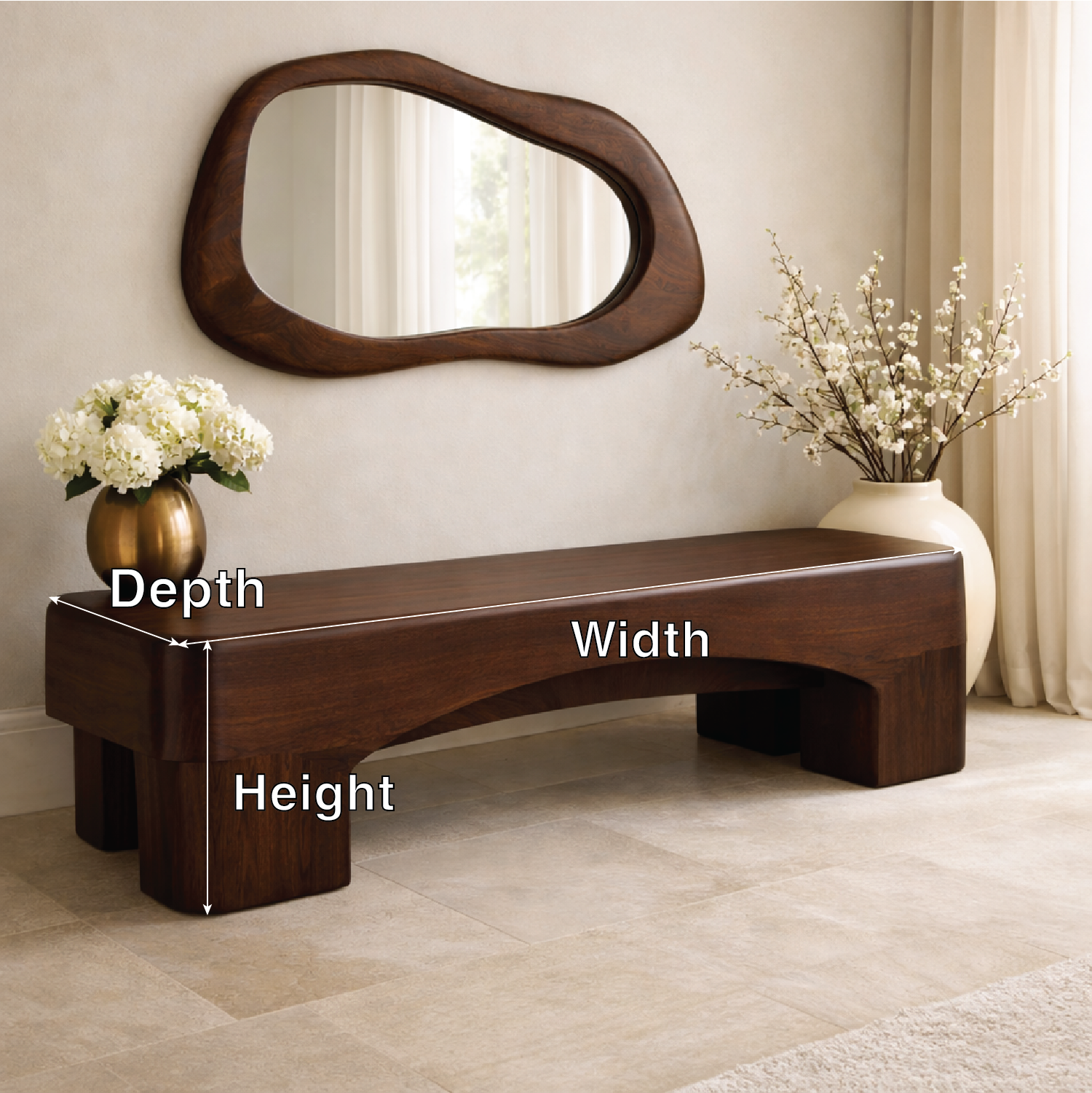 Modern Entryway Bench Curved Sculptural Hallway Seat Minimalist Statement Furniture