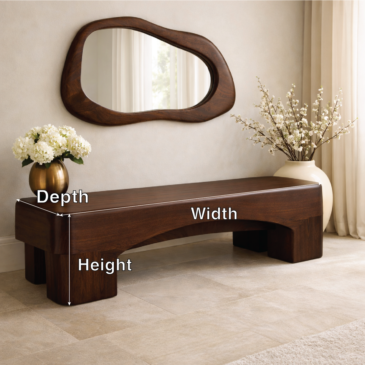 Modern Entryway Bench Curved Sculptural Hallway Seat Minimalist Statement Furniture
