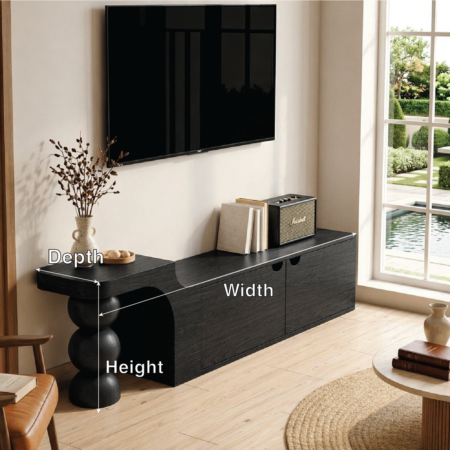 Modern Asymmetrical TV Console, Sculptural Media Cabinet for Elegant Home Interiors