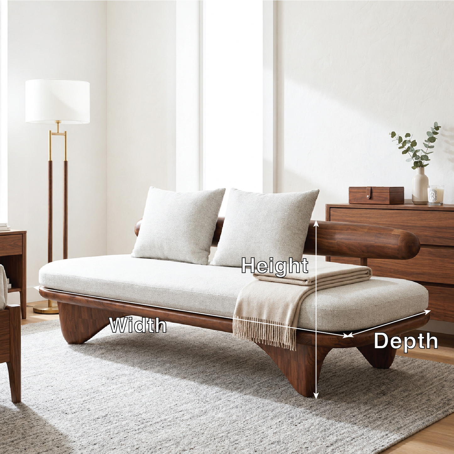Modern Upholstered Daybed With Rounded Bolster Backrest, Pillows, Bedroom Lounge Bench