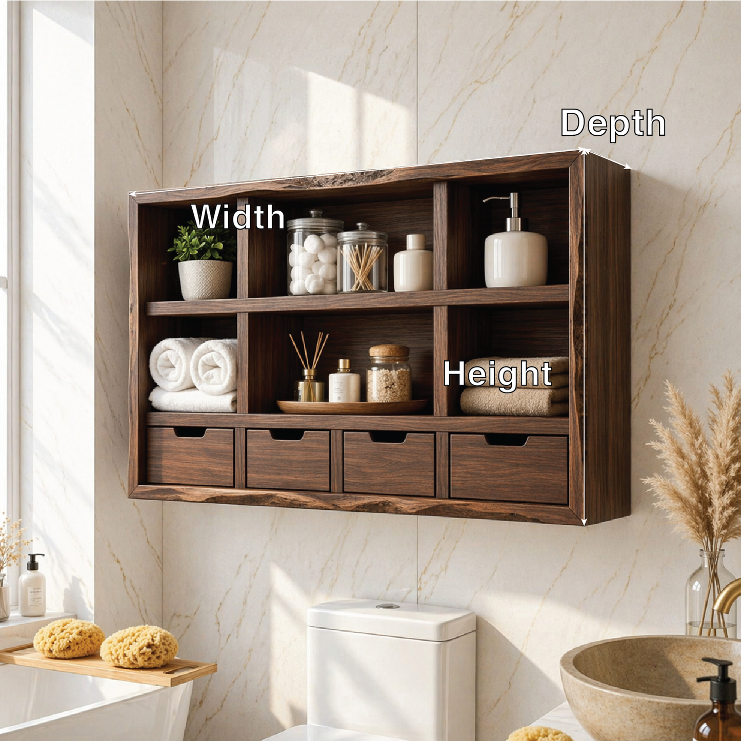 Floating Bathroom Cabinet, Wall Mounted Vanity Organizer With Drawers and Shelves