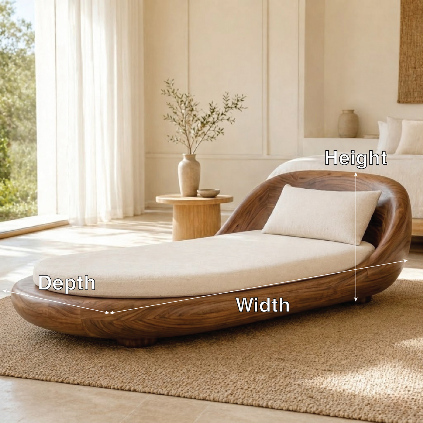 Modern Curved Chaise Lounge Sculptural Daybed with Cushion for Bedroom Decor