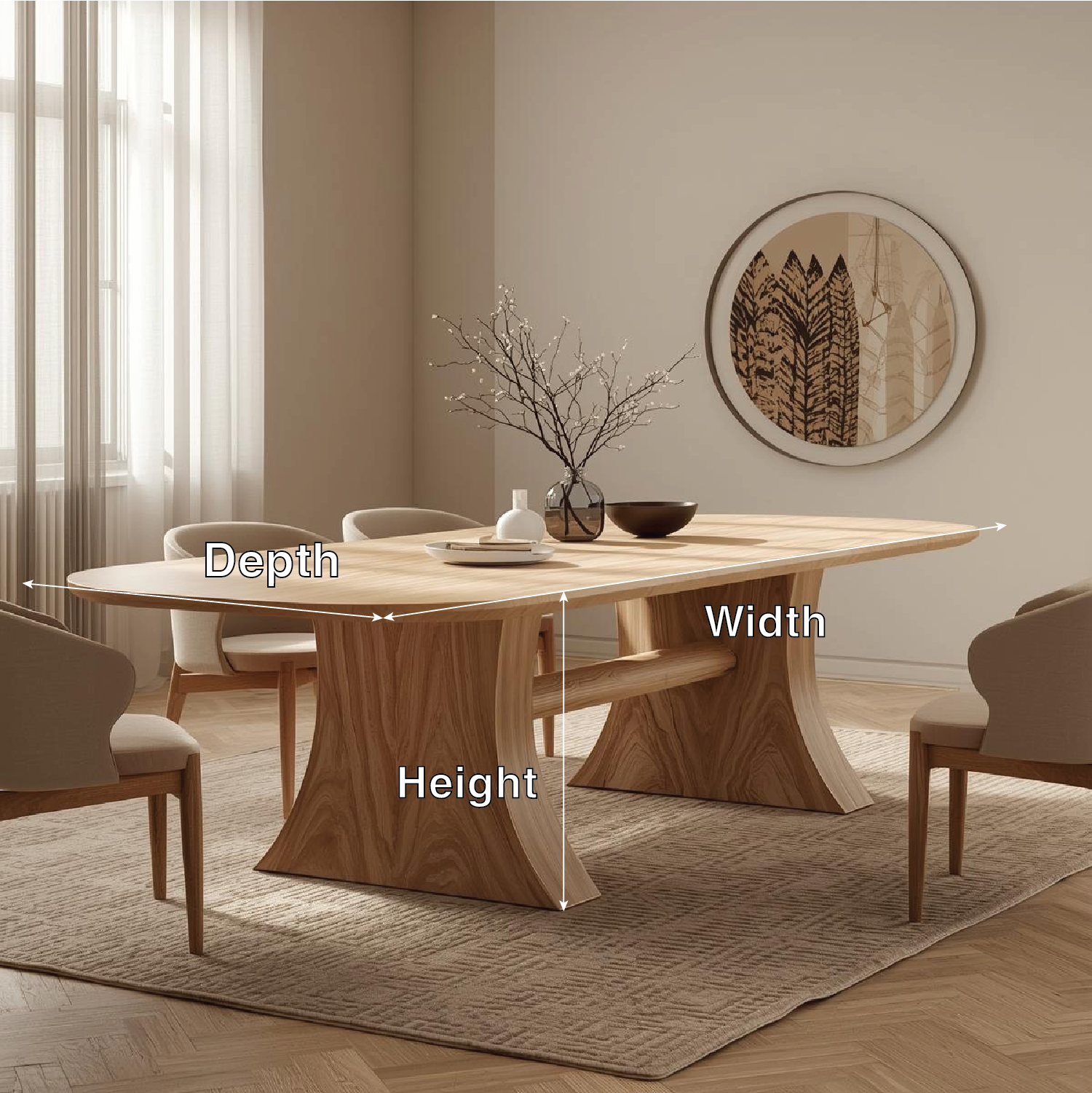 Modern Oval Dining Table Curved Pedestal Base Minimalist Dining Room Table for Home