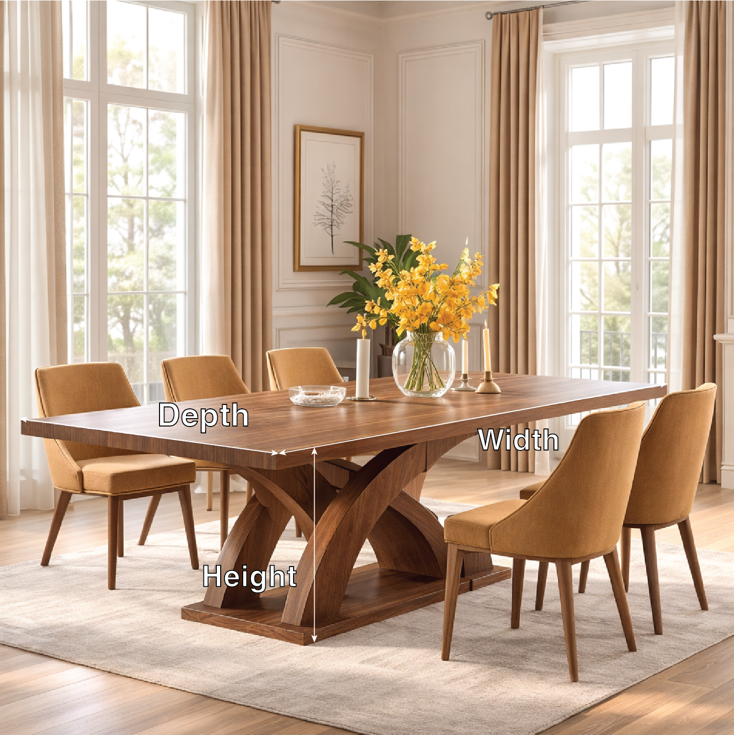 Modern Dining Table Sculptural Curved Base Large Wooden Dining Table for Home