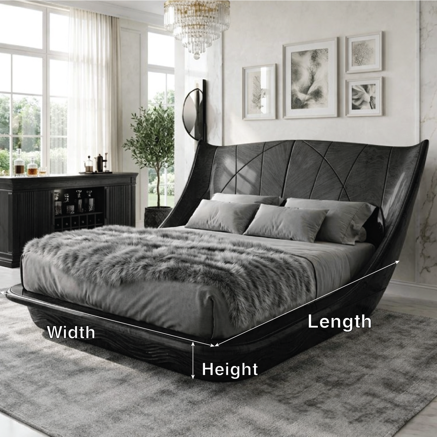 Luxury Curved Wingback Bed Frame, Modern Statement Platform Bedroom Furniture Design