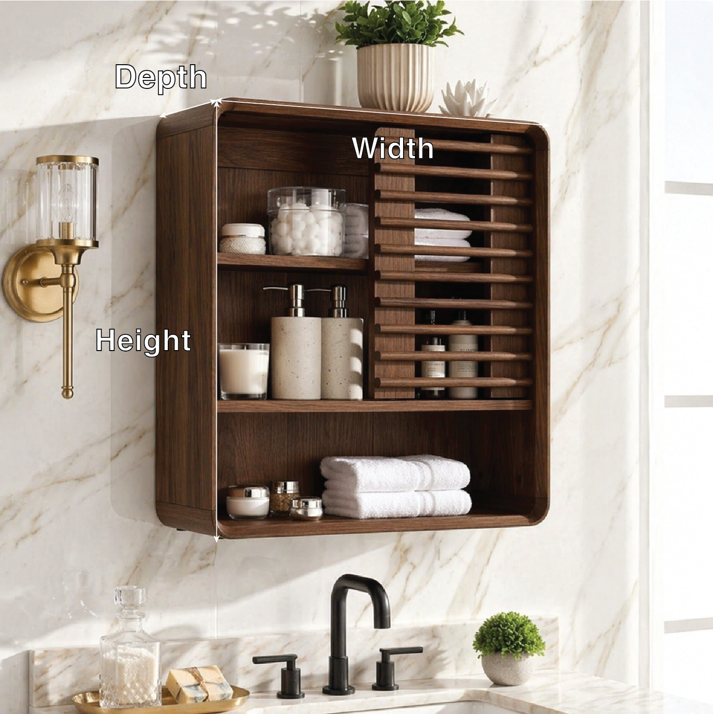 Floating Bathroom Cabinet, Modern Tambour Wall Mounted Vanity Storage Organizer Unit